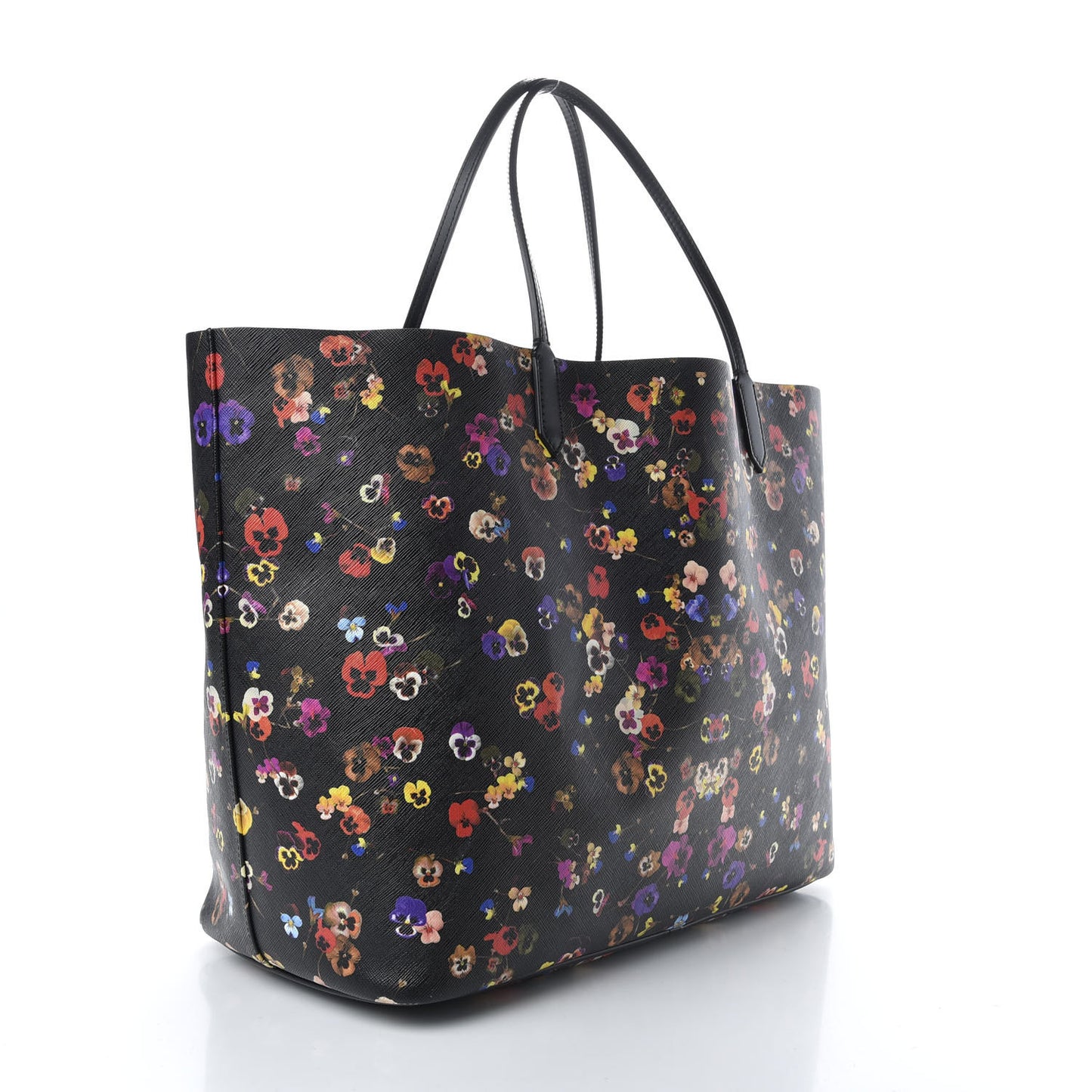 Coated Canvas Pansy Print Large Antigona Tote Black