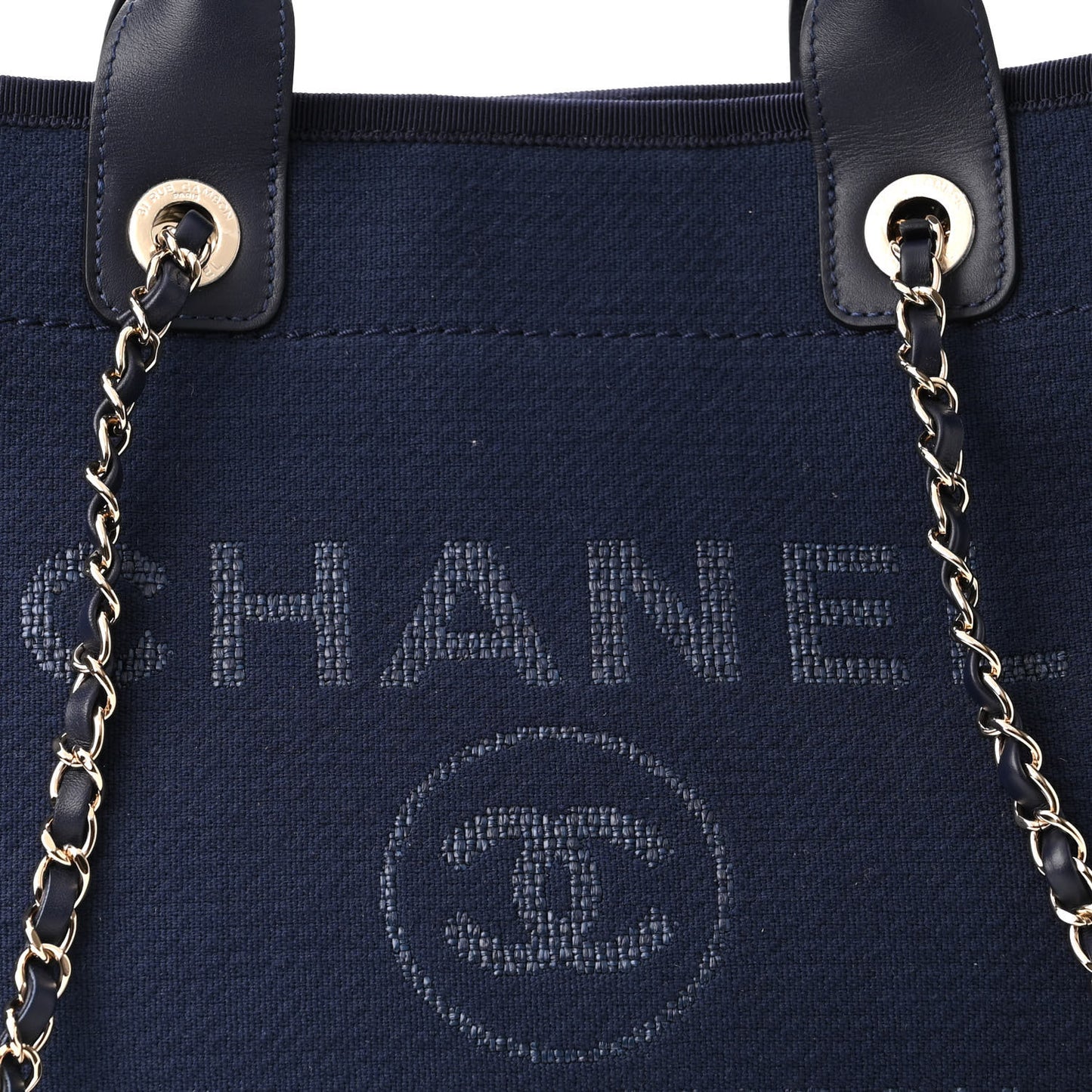 Mixed Fibers Calfskin Small Deauville Tote Dark Blue