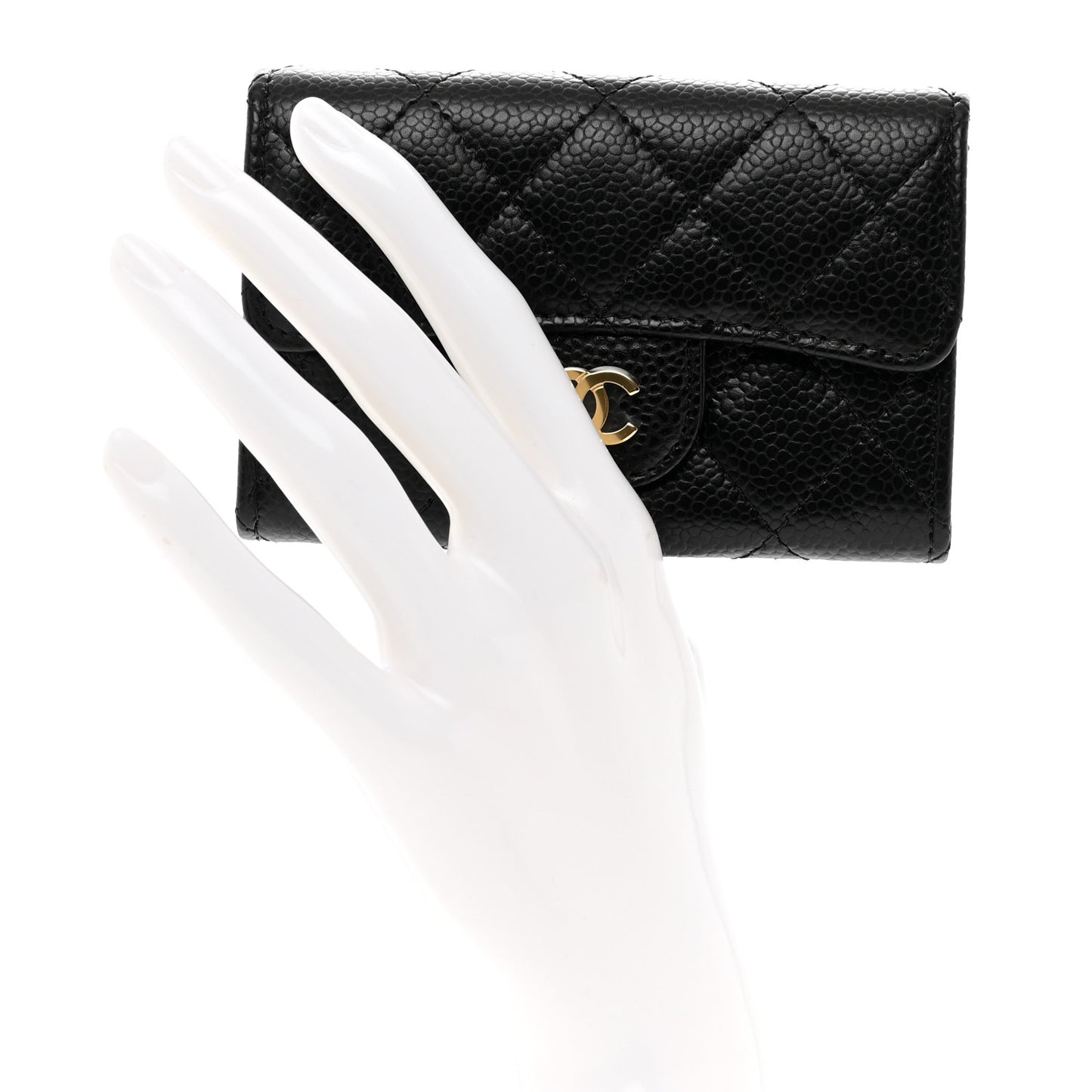 Caviar Quilted Flap Card Holder Wallet Black