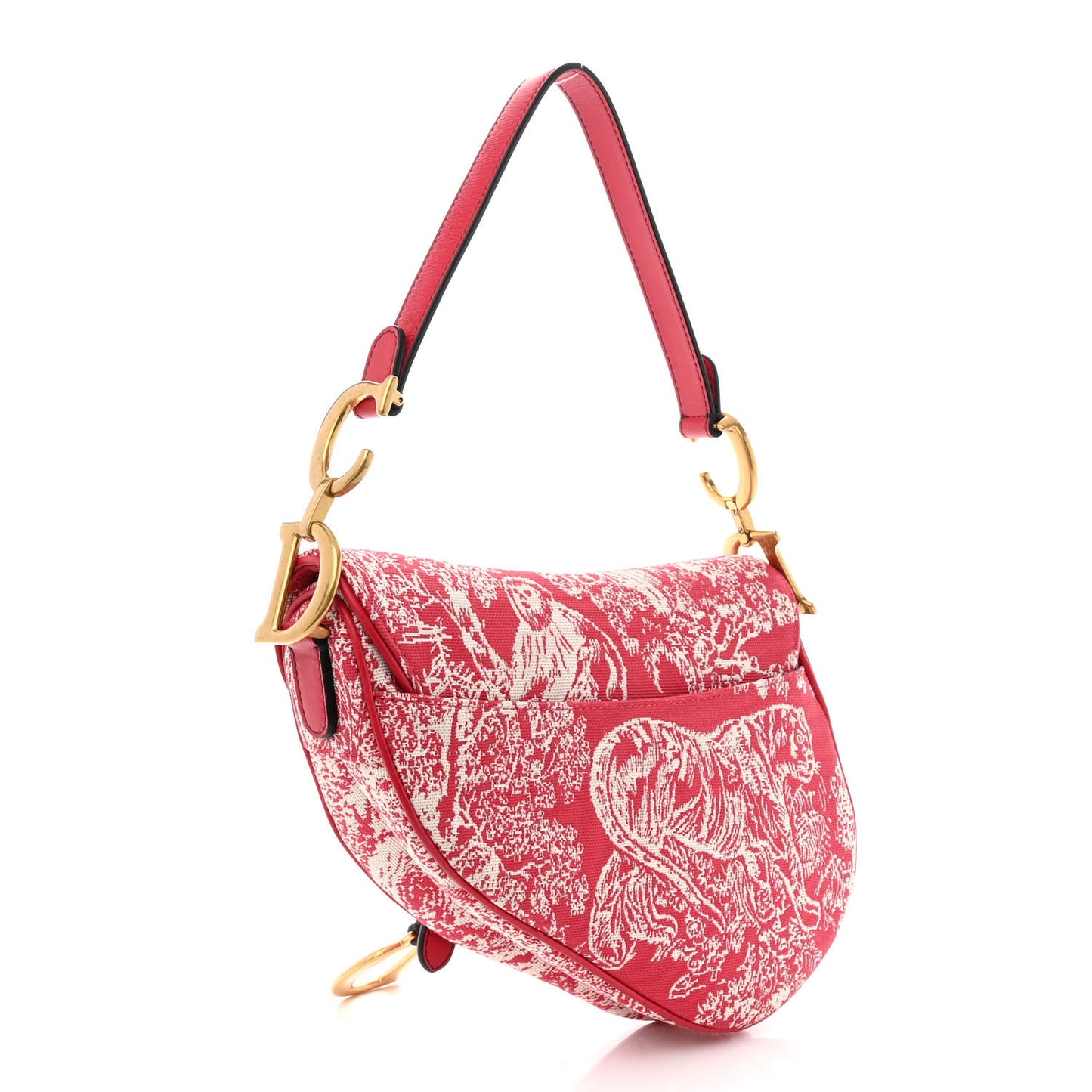 Canvas Reverse Embroidered Toile De Jouy Saddle Bag Red