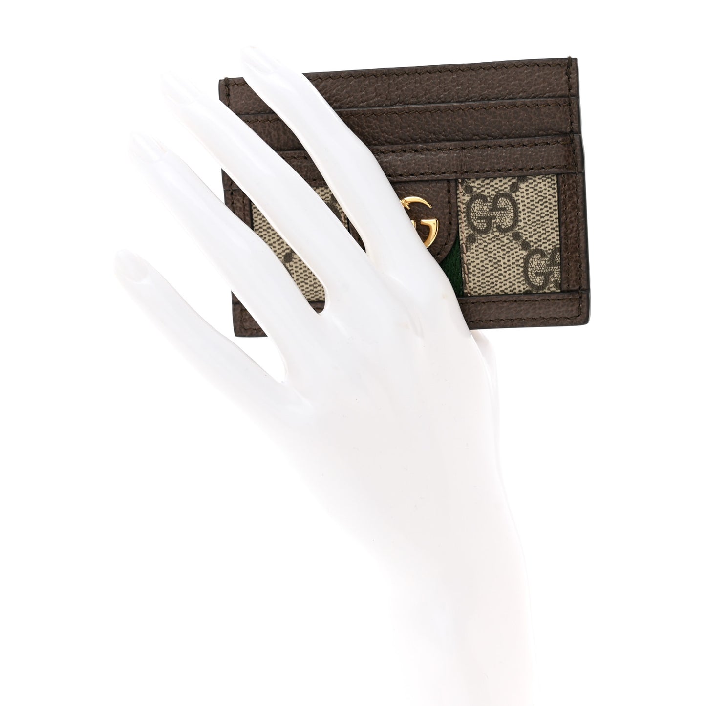 GG Supreme Monogram Textured Dollar Calfskin Ophidia Card Holder Beige Ebony New Acero