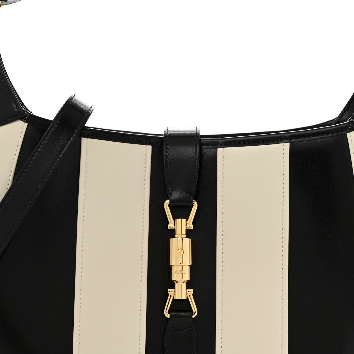 Gucci Boarded Dyana Lux Calfskin Striped Medium Jackie 1961 Hobo Black White 8 of 10