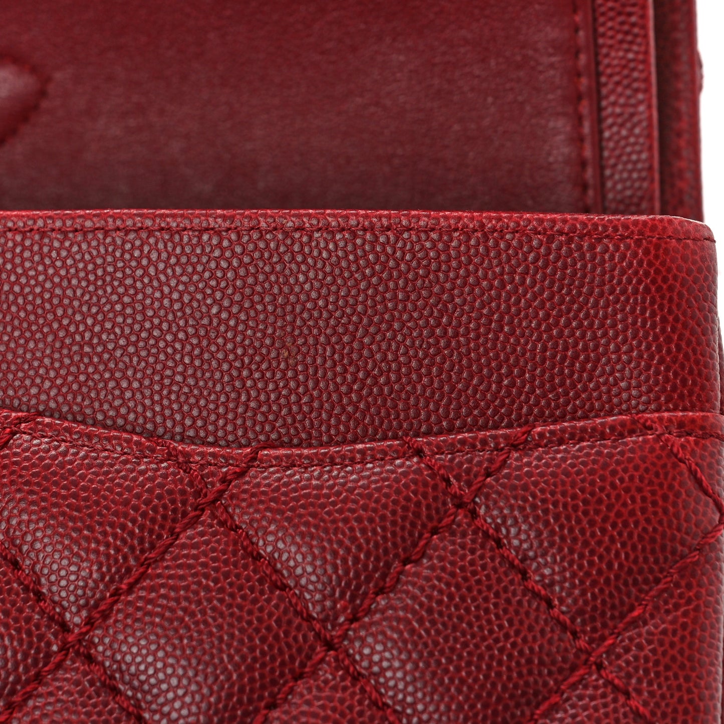 Caviar Quilted Medium Double Flap Dark Red