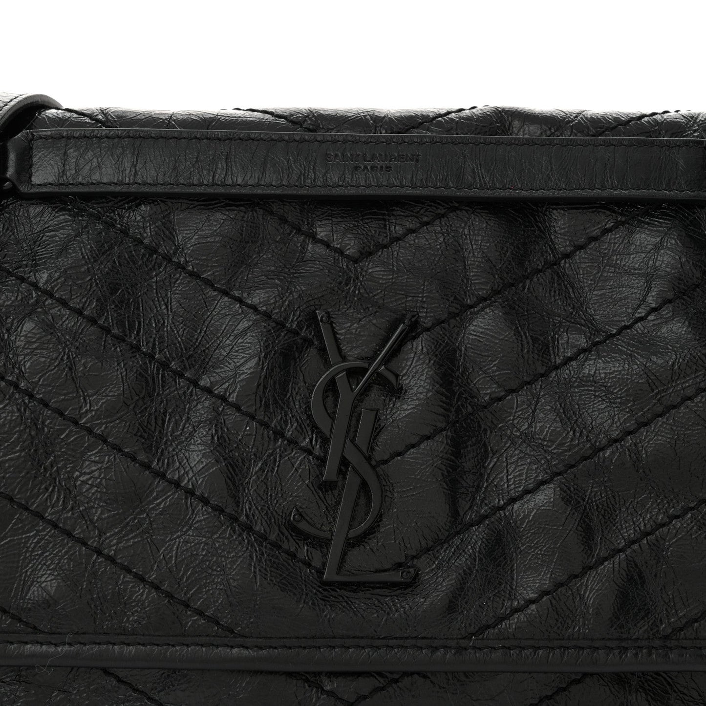 Crinkled Calfskin Matelasse Monogram Medium Niki Chain Satchel Black