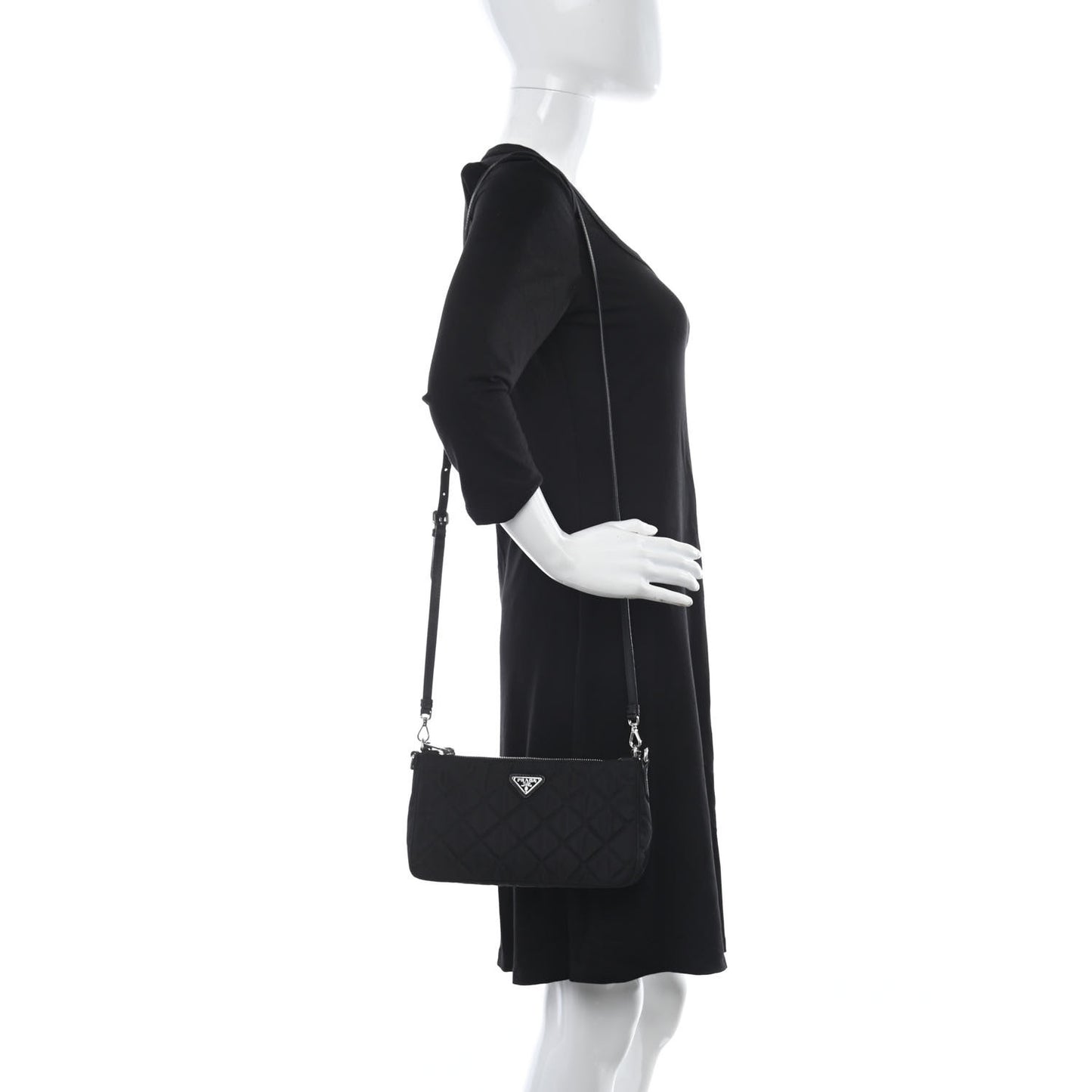 Nylon Tessuto Impuntu Quilted Crossbody Bag Black