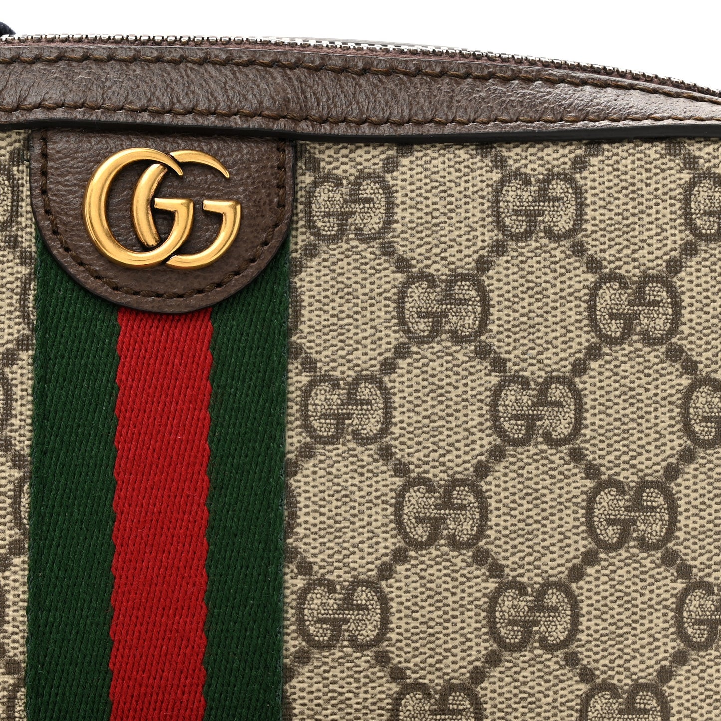 GG Supreme Monogram Textured Dollar Calfskin Web Ophidia Wristlet Shoulder Bag Beige Ebony New Acero