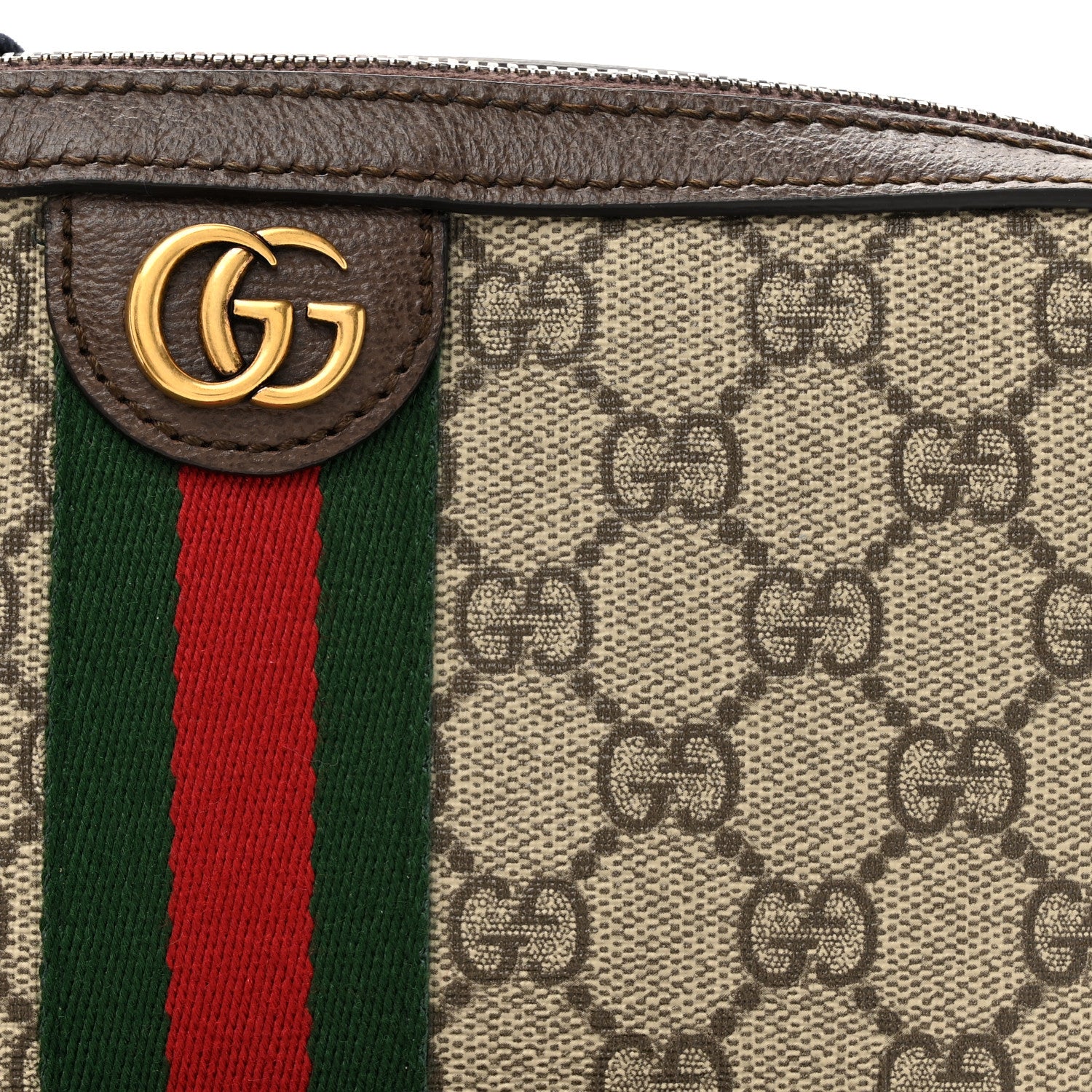 Gucci GG Supreme Monogram Textured Dollar Calfskin Web Ophidia Wristlet Shoulder Bag Beige Ebony New Acero 8 of 13