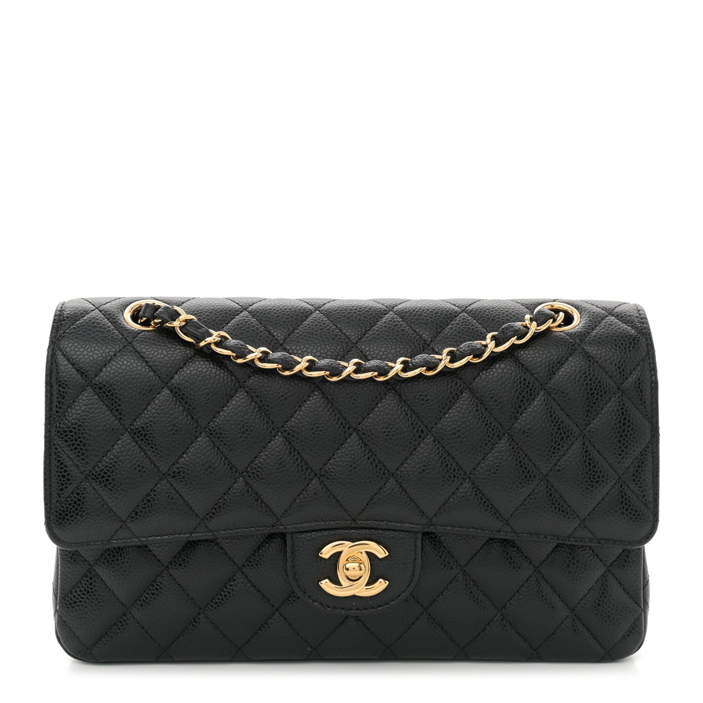 Caviar Quilted Medium Double Flap Black