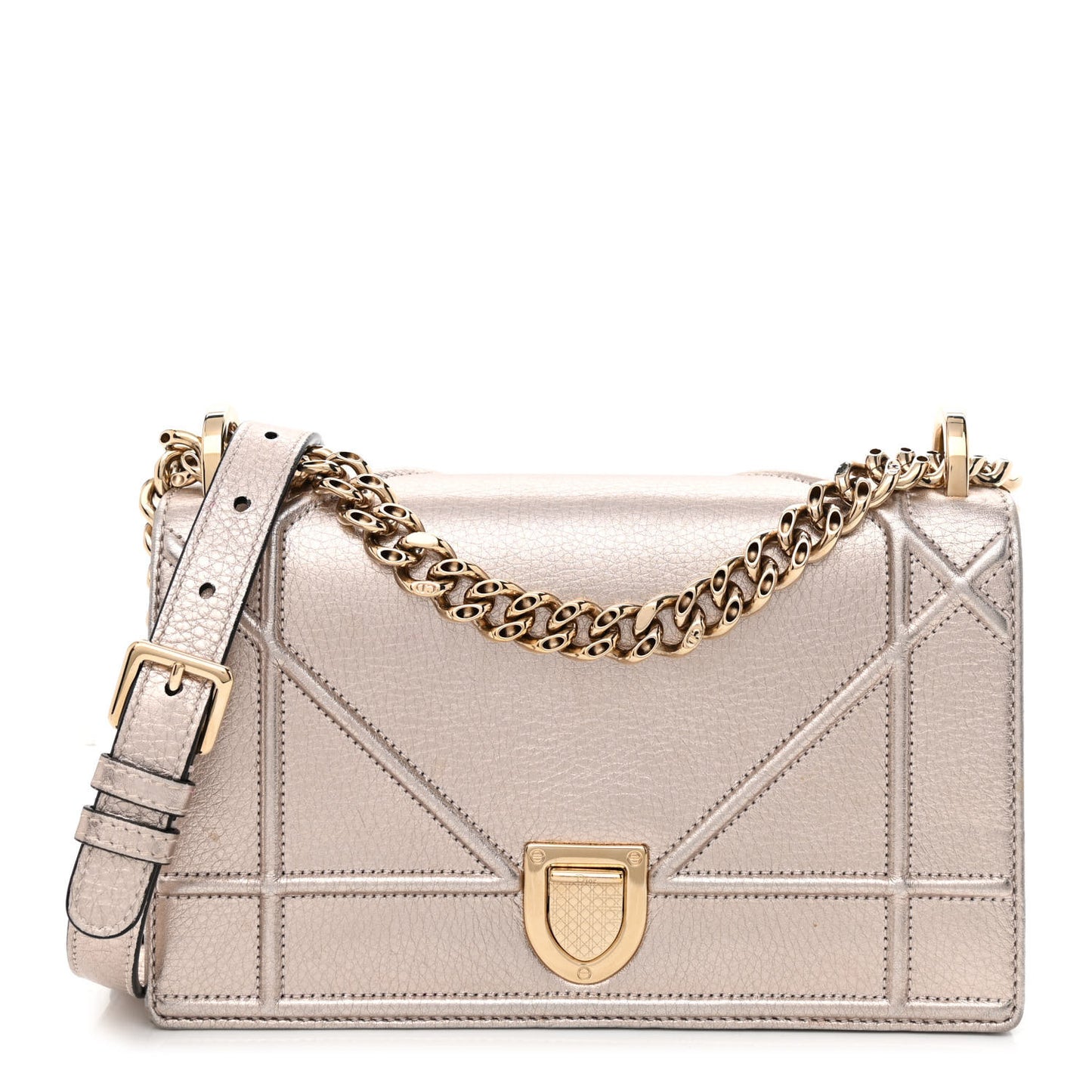 Metallic Grained Calfskin Small Diorama Flap Bag Copper