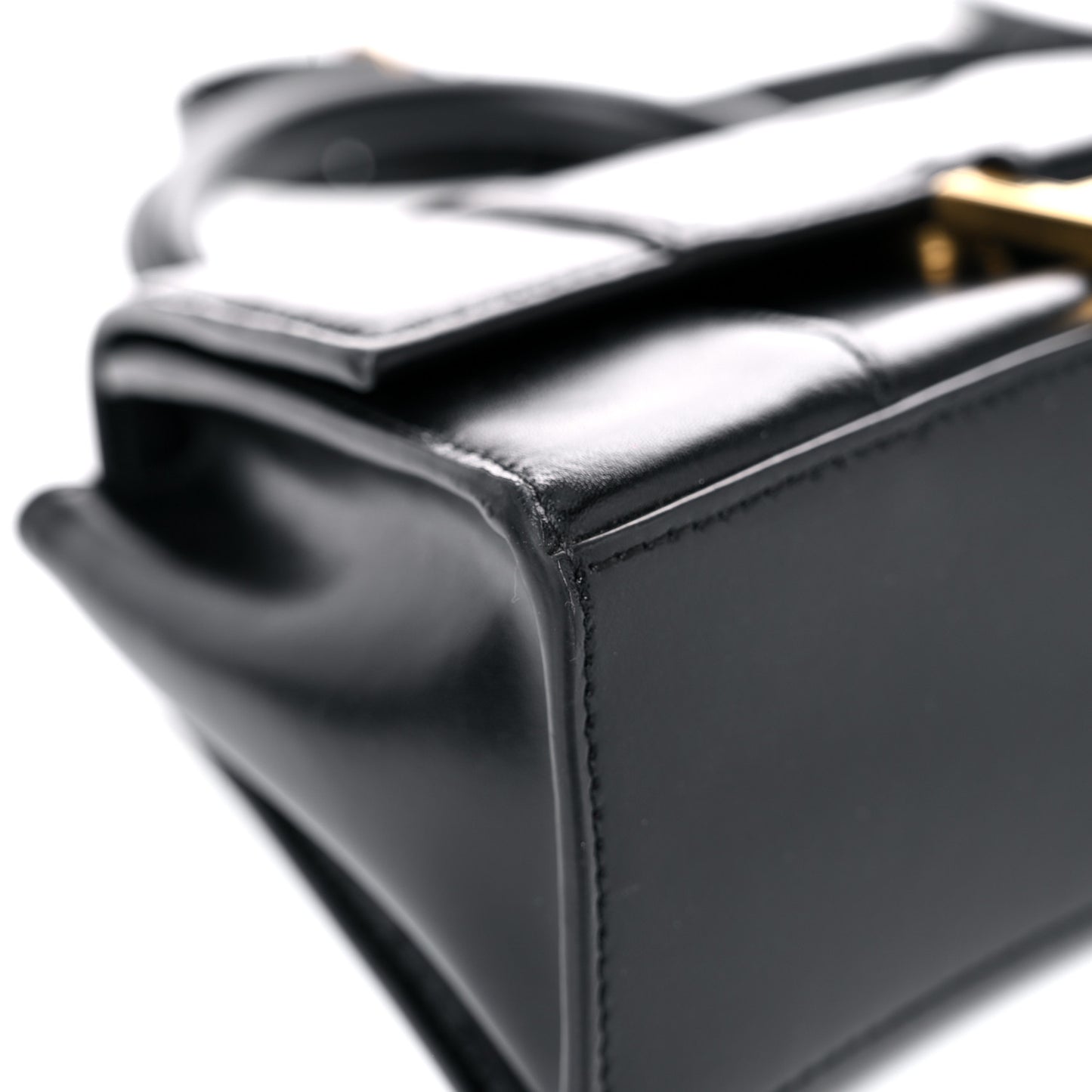 Shiny Box Calfskin Hourglass Top Handle Bag XS Black