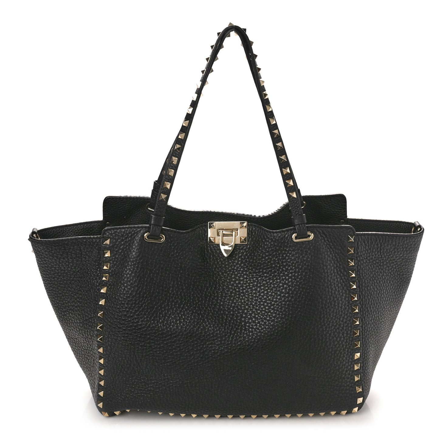 Pebbled Calfskin Medium Rockstud Tote Black