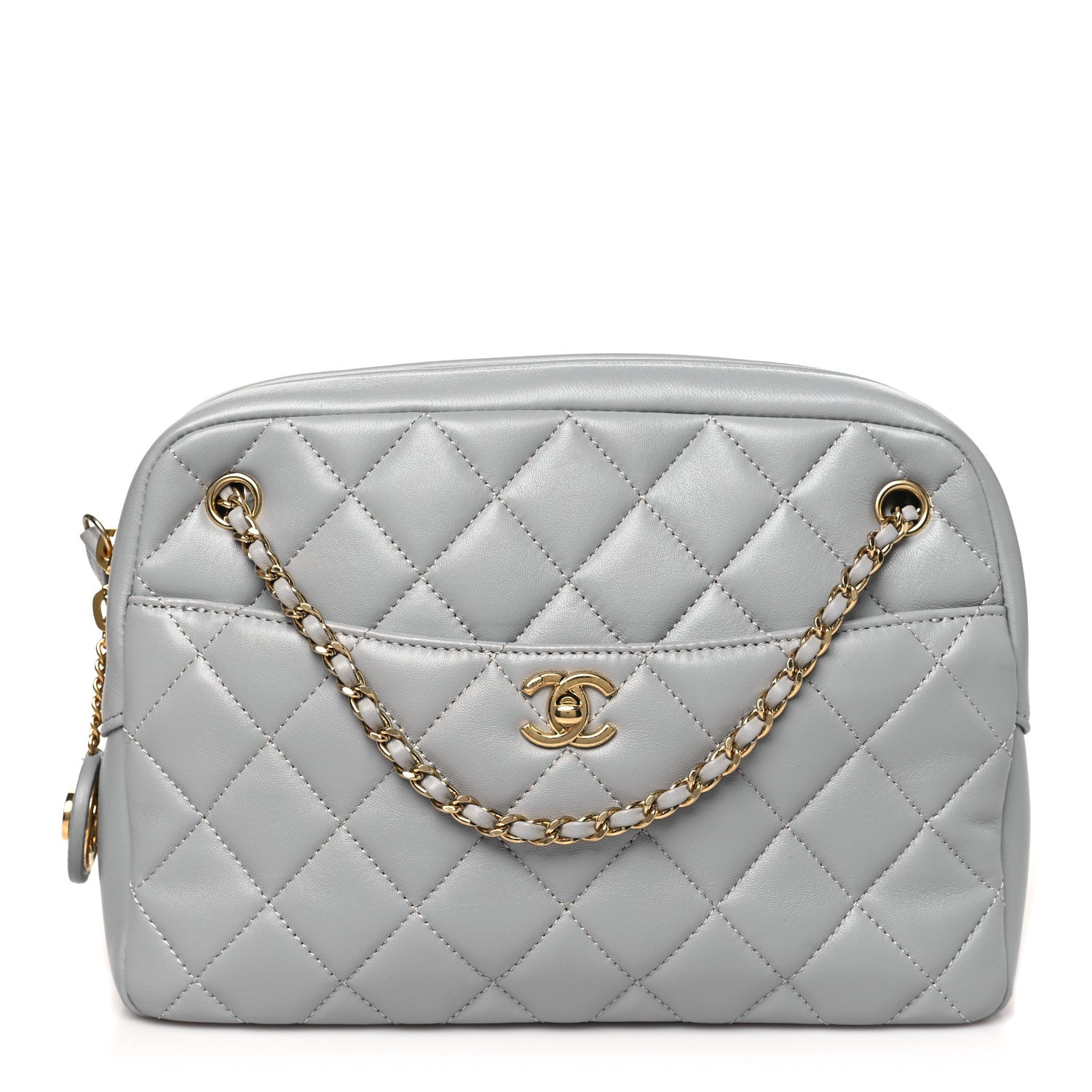 Chanel Shiny Lambskin Quilted Medium Camera Case Grey 1716794