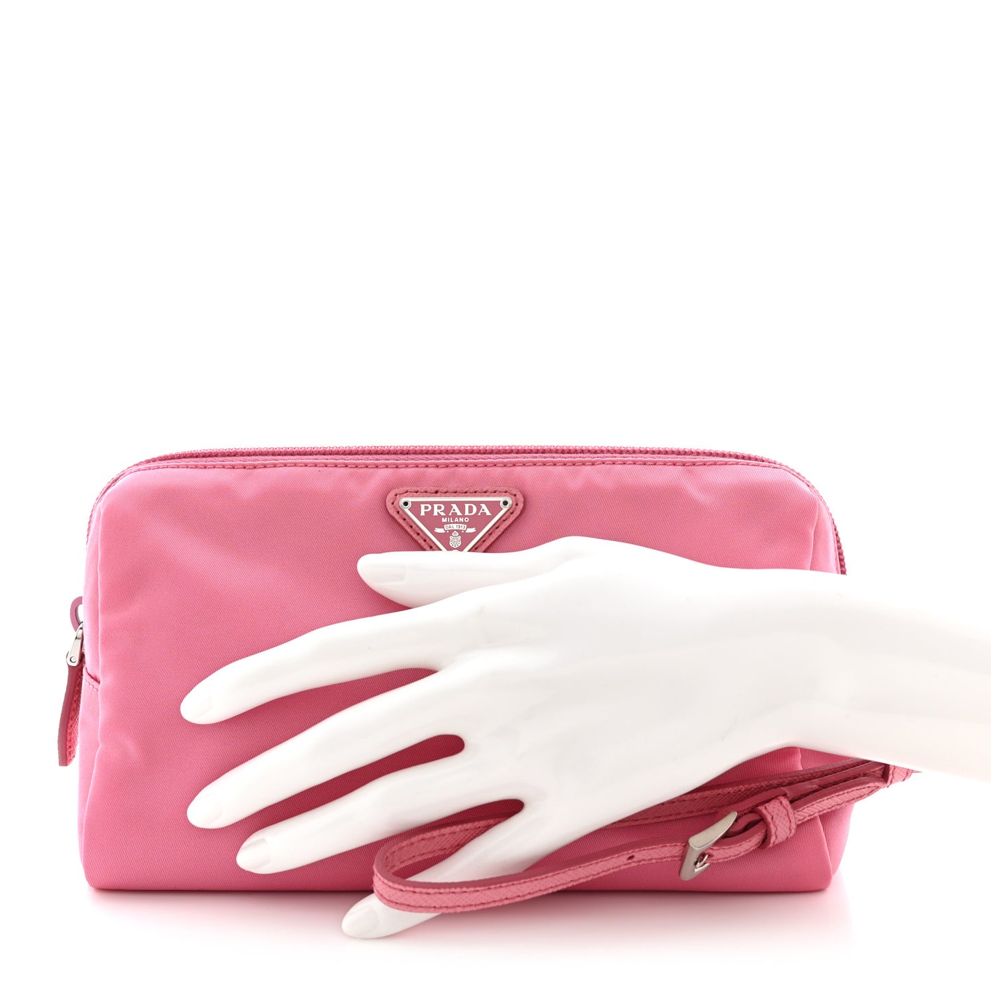 Tessuto Nylon Vela Saffiano Necessaire Wristlet Pouch Begonia