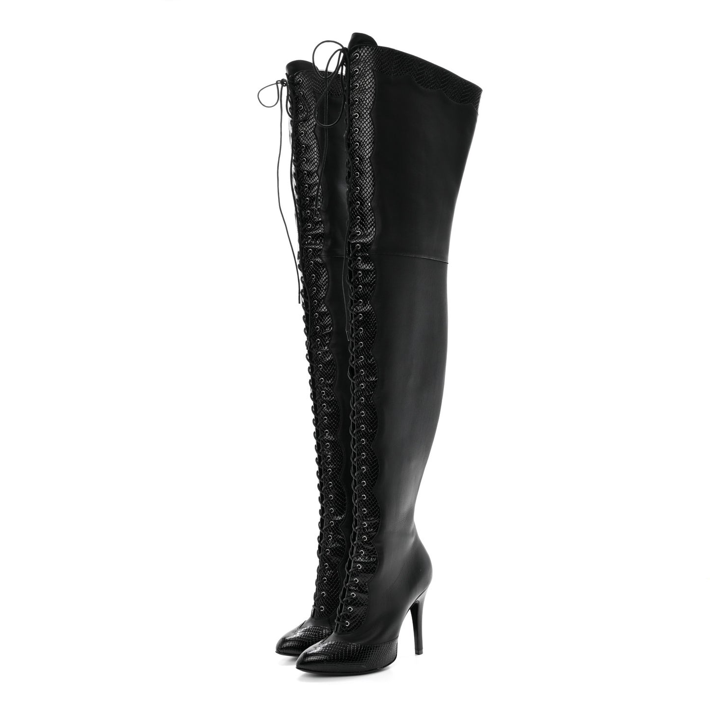 Calfskin Snakeskin Embossed Harriet Over the Knee High Boots 36 Black