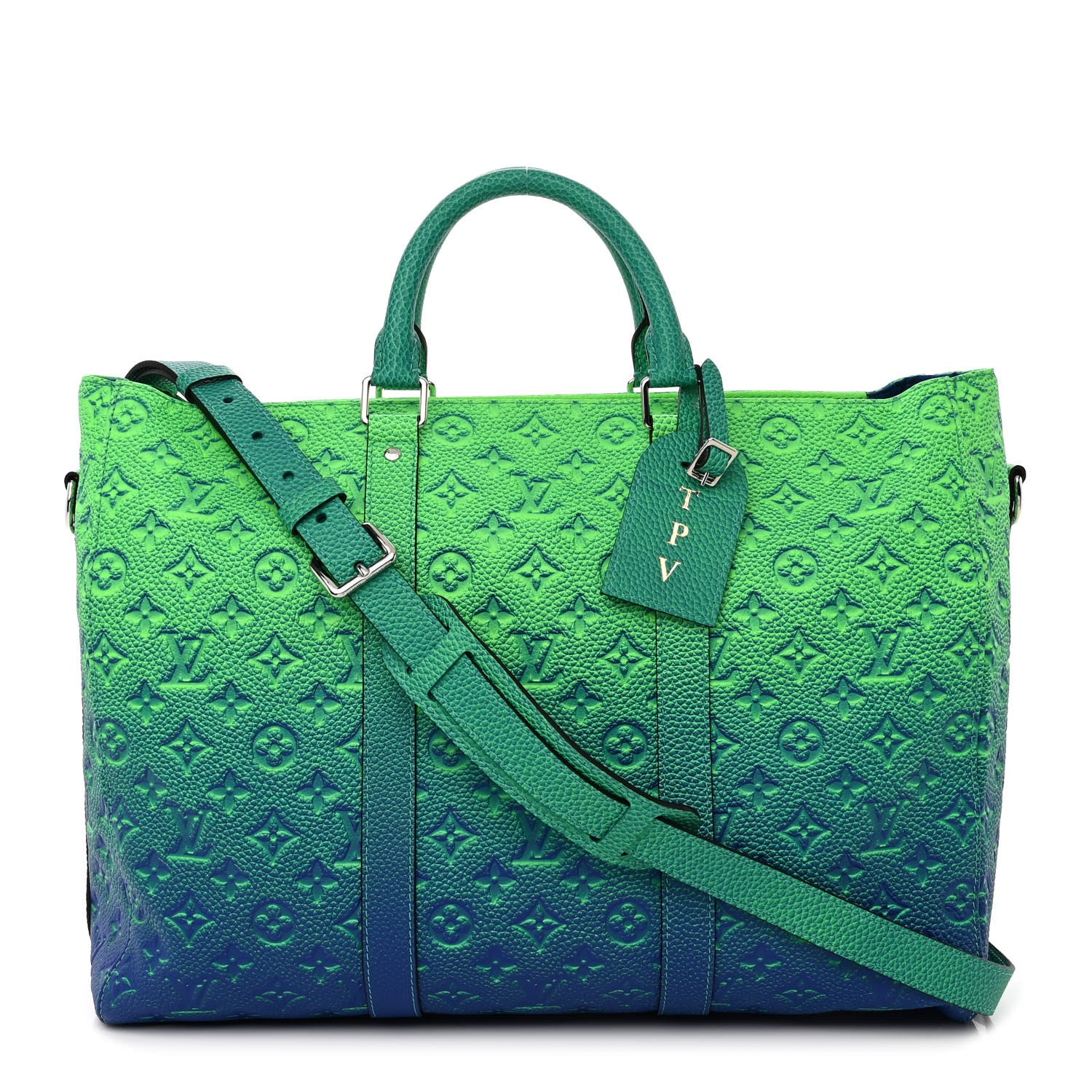 Louis Vuitton Taurillon Illusion Keepall Tote Bleu Vert 1 of 10
