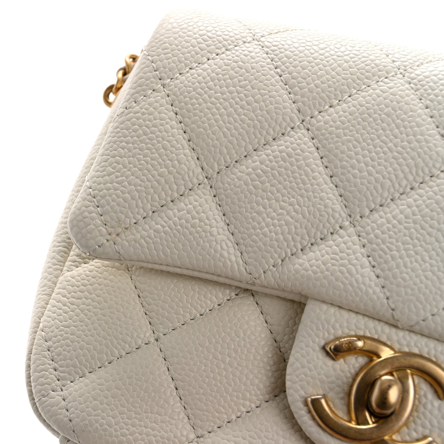 Caviar Quilted Mini Chain Soul Flap White