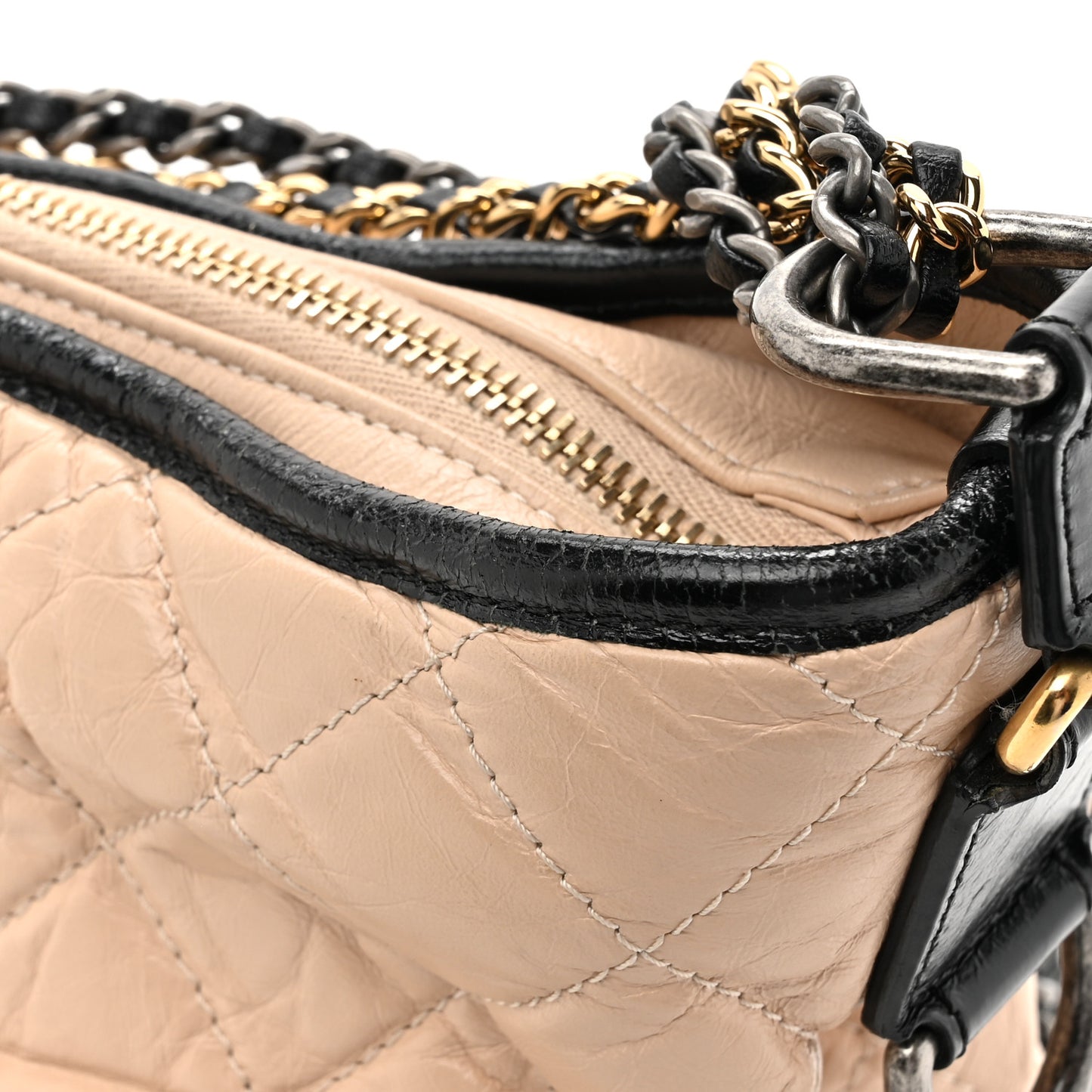 Aged Calfskin Quilted Medium Gabrielle Hobo Beige Black
