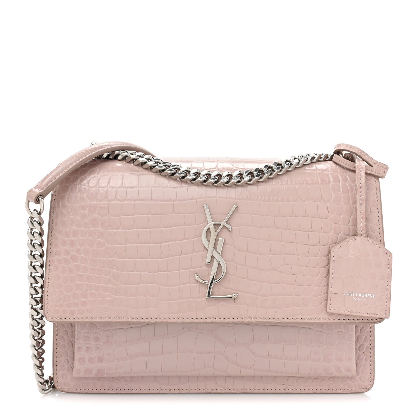 Calfskin Crocodile Embossed Medium Monogram Sunset Powder Pink