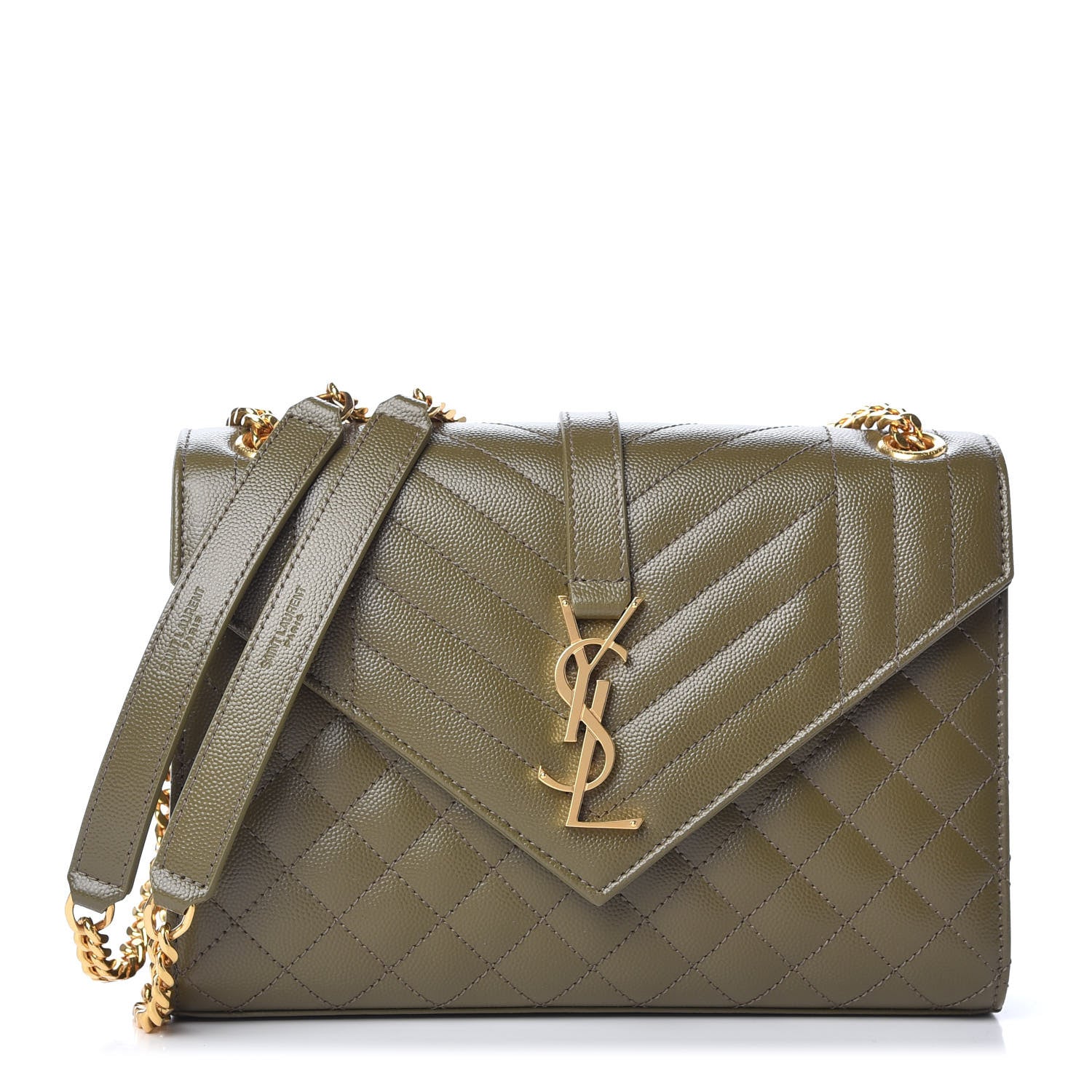 Saint Laurent Grain De Poudre Textured Mixed Matelasse Medium Triquilt Monogram Satchel Vert Kaki 1 of 9