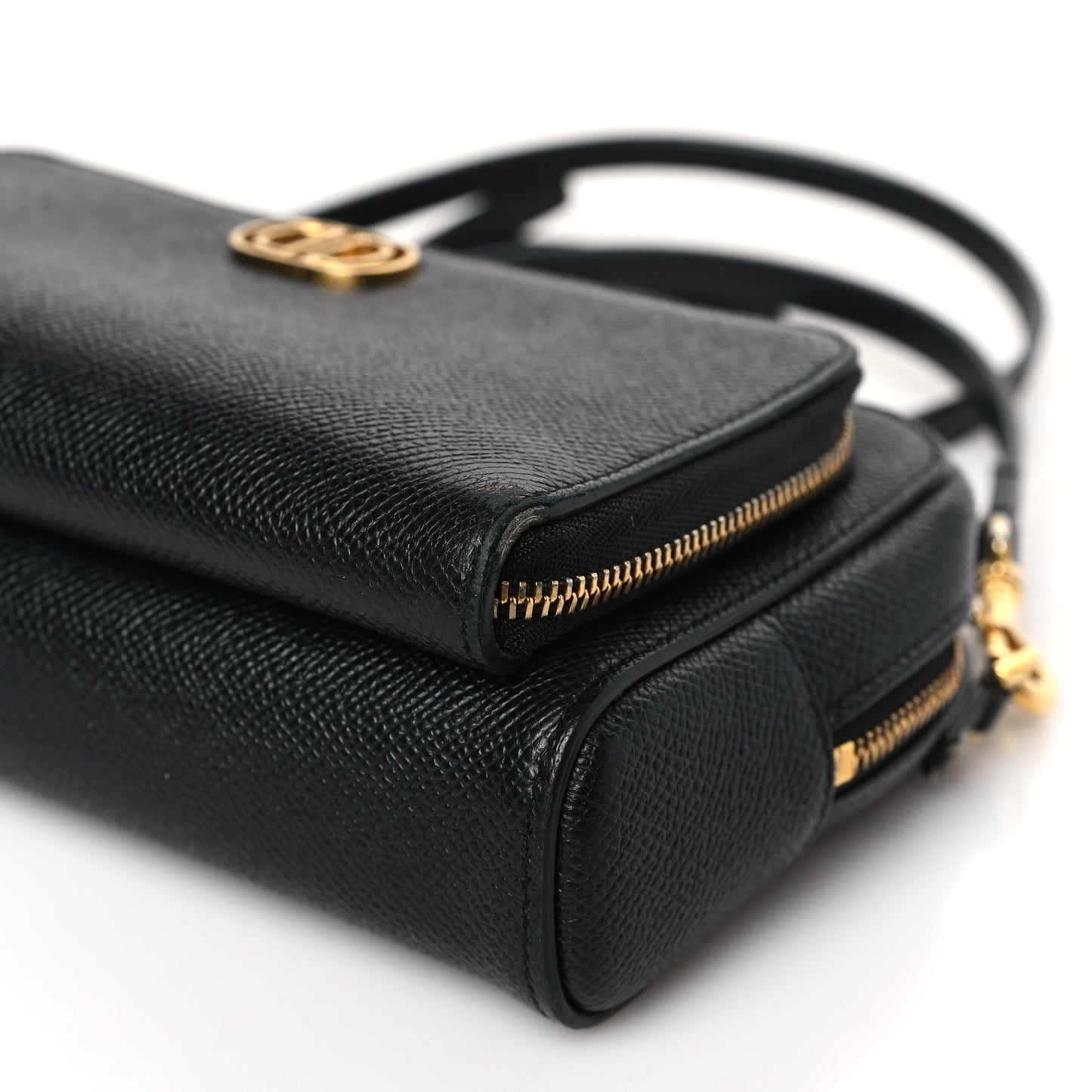 Grained Calfskin Caro Double Pouch Black