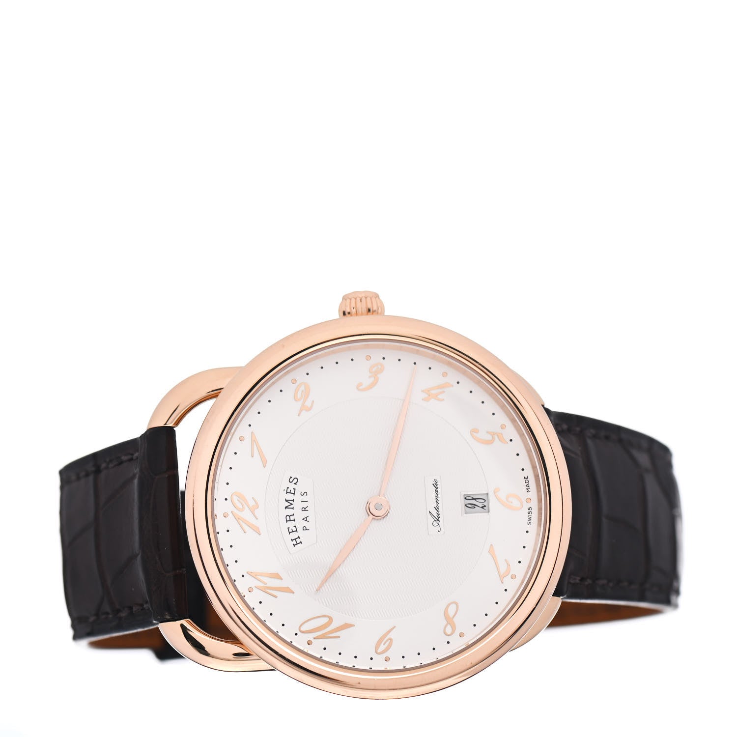 Hermes 18K Rose Gold Alligator 39.5mm Arceau Automatic Watch Havane 2 of 5