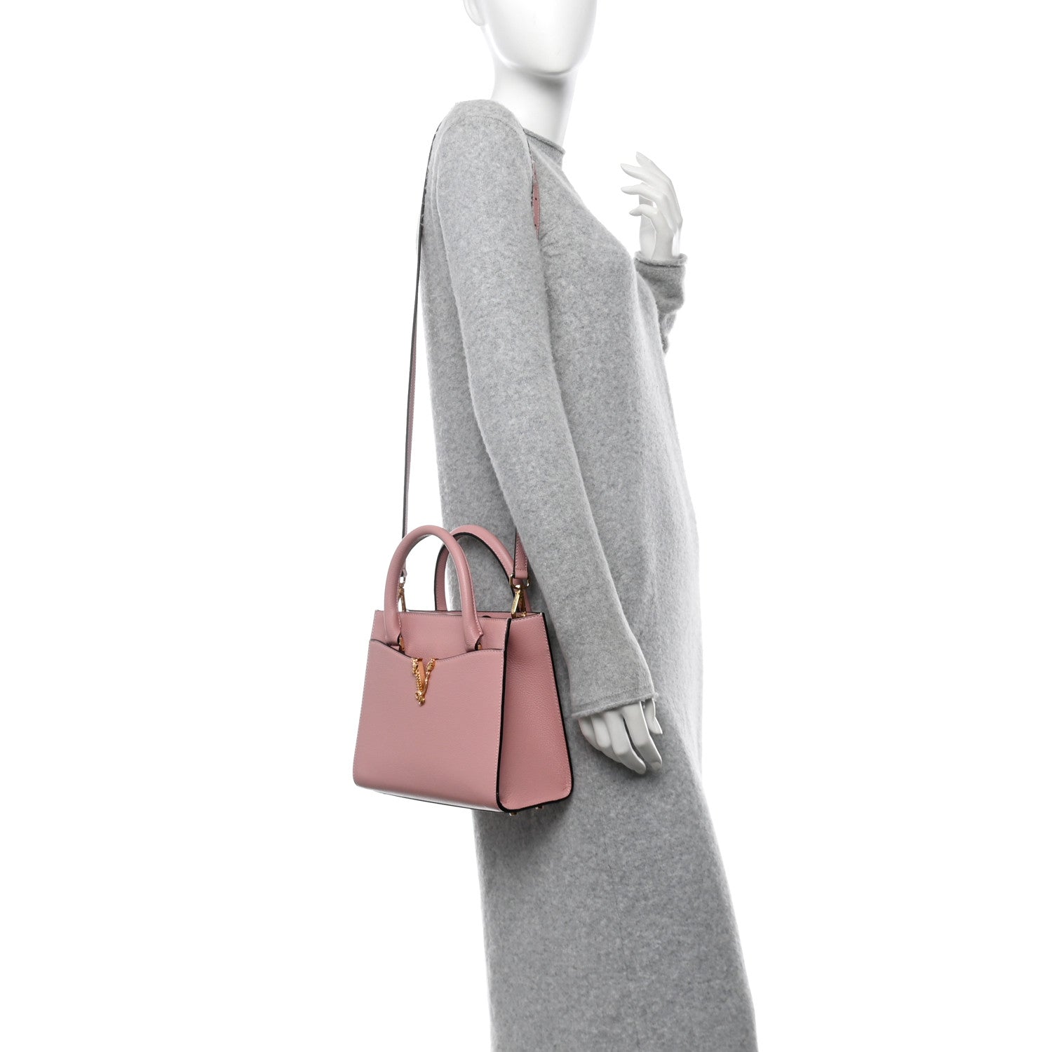 Versace Grained Calfskin Virtus Top Handle Tote Pink 2 of 9