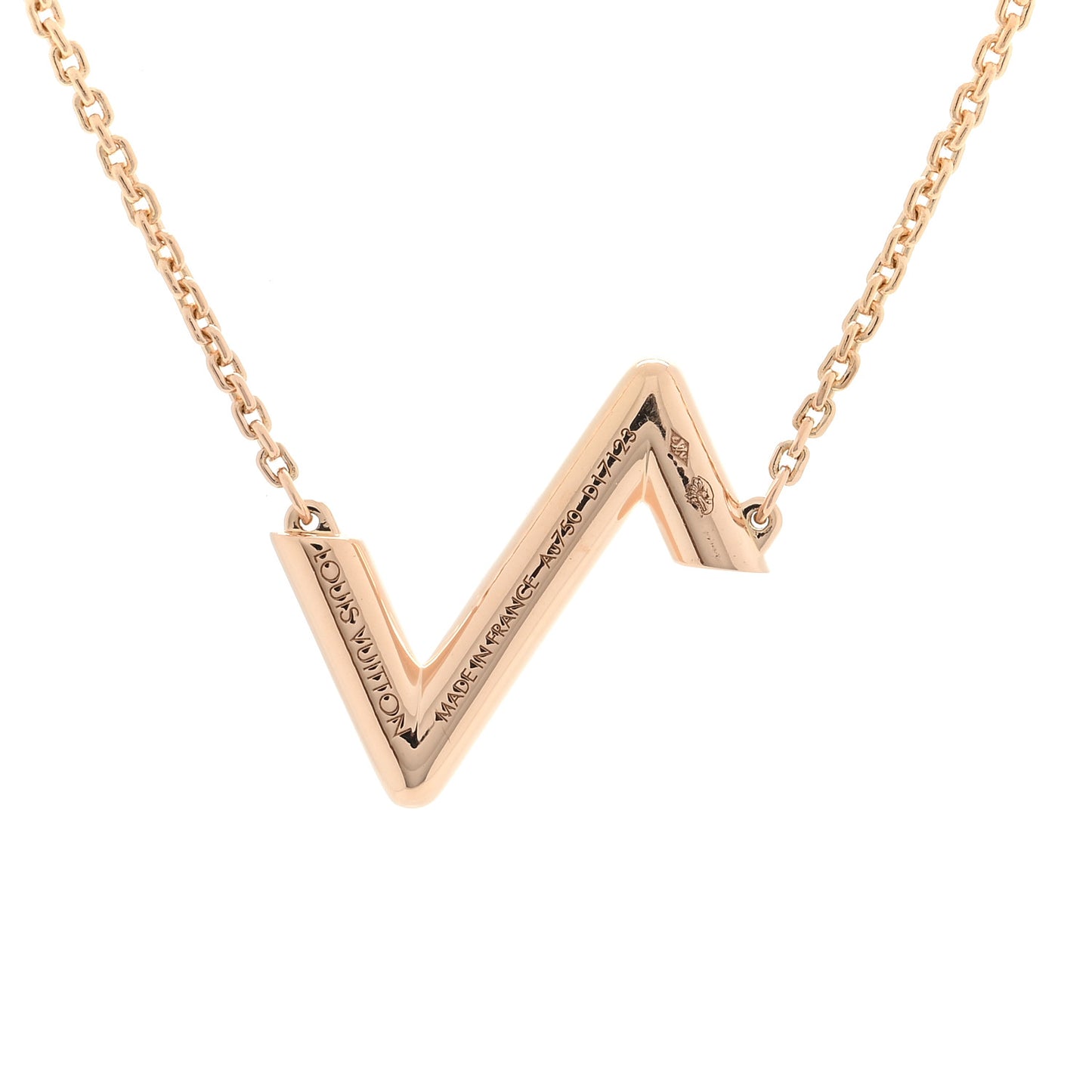 18K Pink Gold LV Volt Upside Down Pendant Necklace