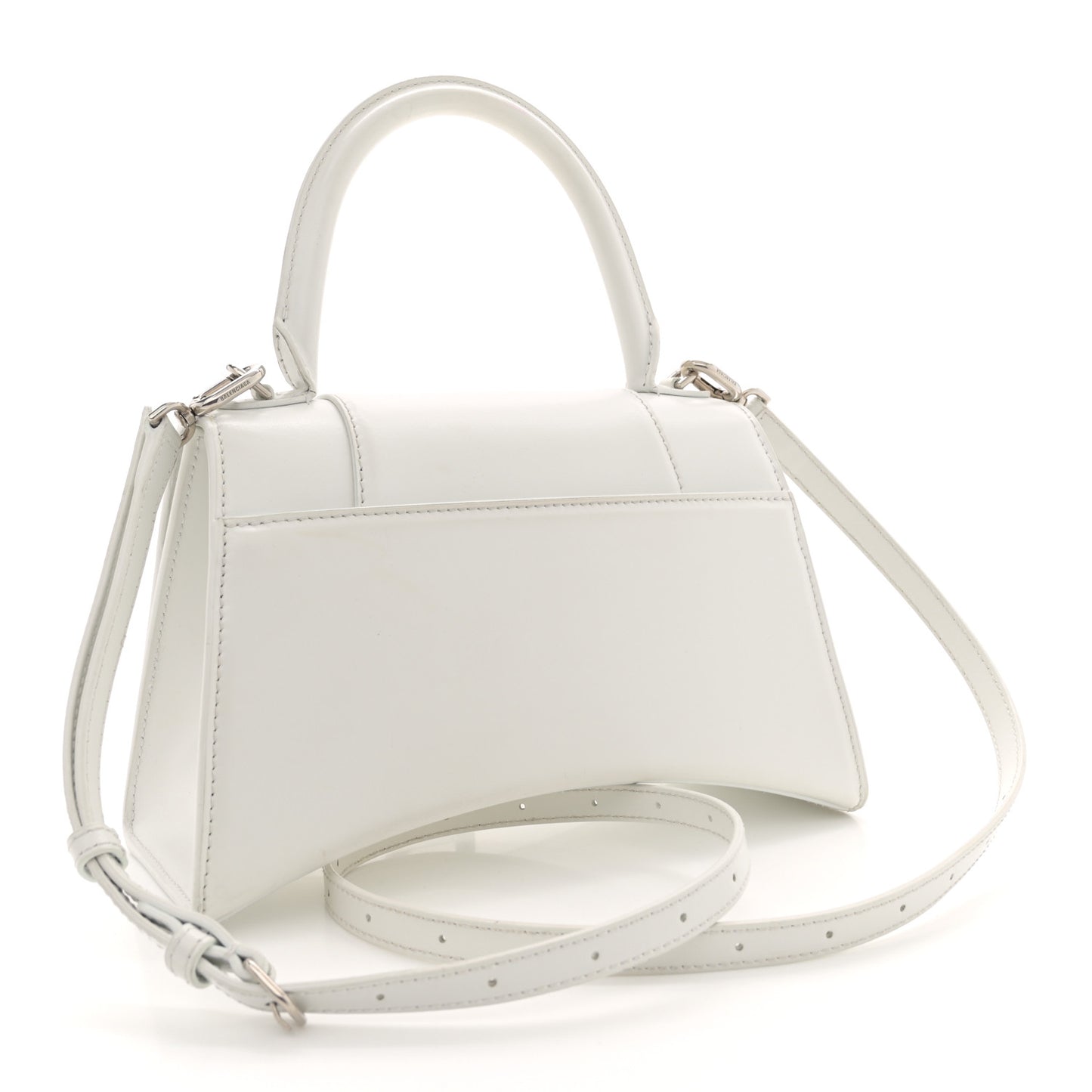 Shiny Box Calfskin Tonal B Small Hourglass Top Handle Bag White