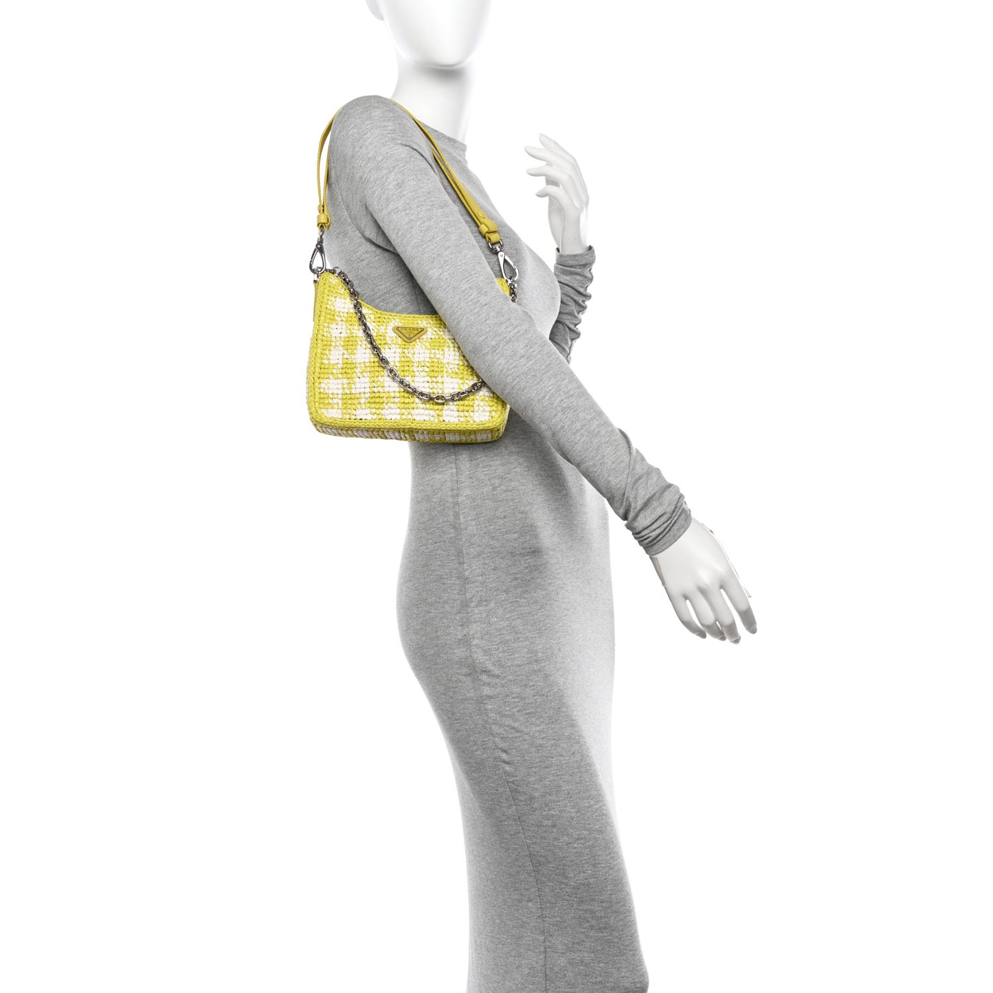 Yarn Raffia Effect Crochet Mini Re-Edition Shoulder Bag Citron Yellow