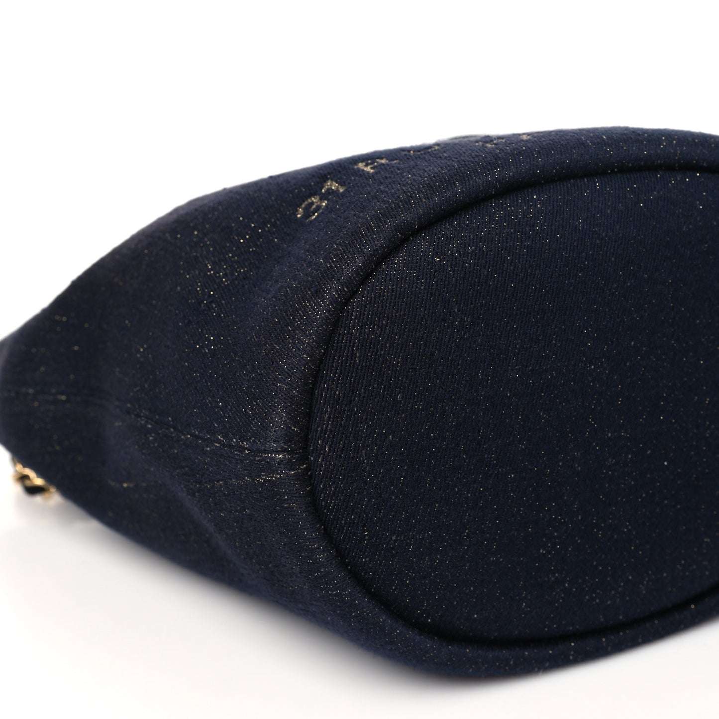 Lurex Canvas Deauville Drawstring Bucket Bag Navy Blue Gold