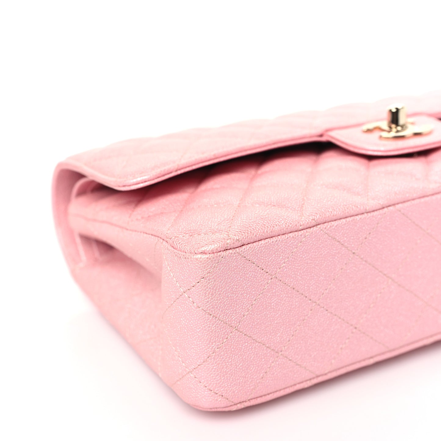 Iridescent Caviar Quilted Medium Double Flap Rose Pink