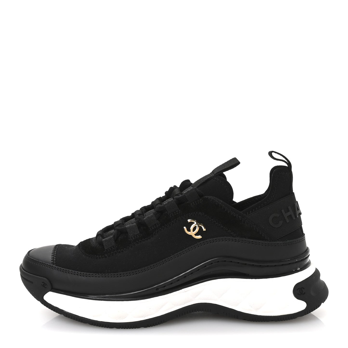 Velvet Calfskin Mixed Fibers CC Sneakers 38 Black