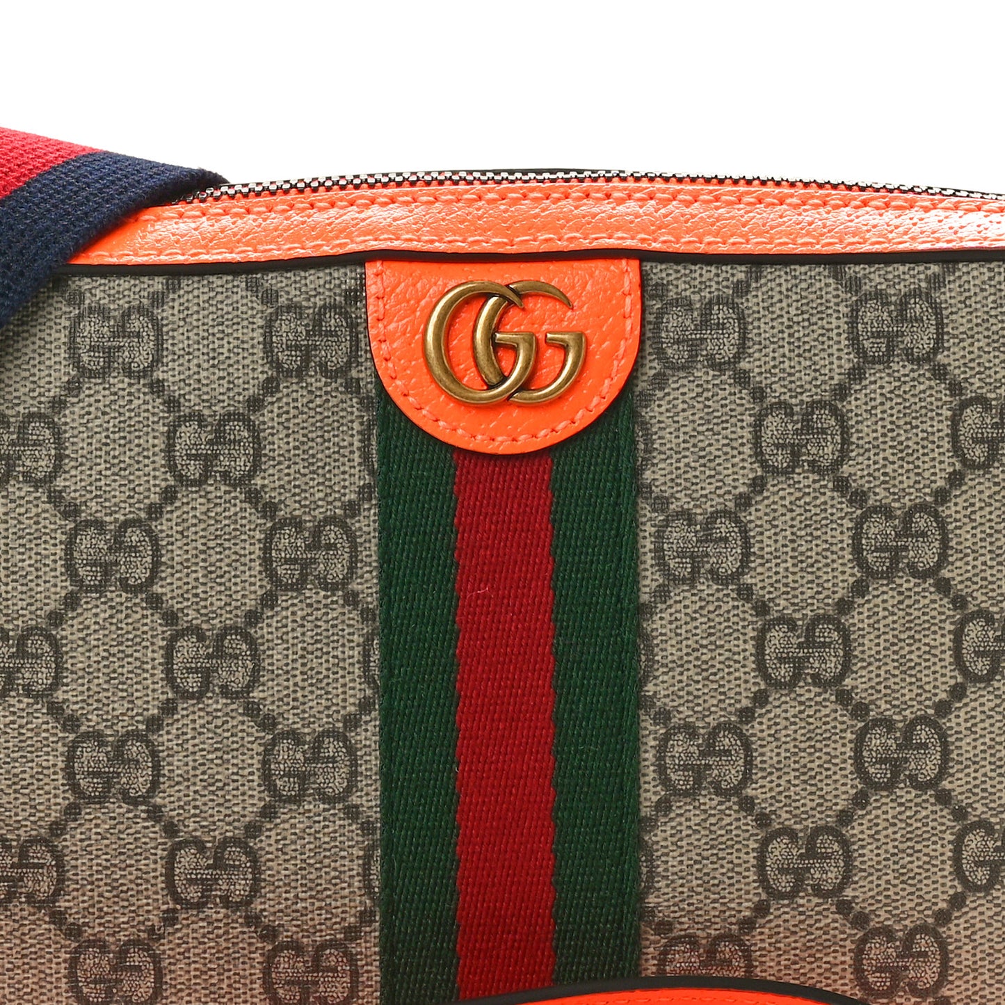 GG Supreme Monogram Textured Dollar Calfskin Web Ophidia Wristlet Shoulder Bag Beige Ebony Orange