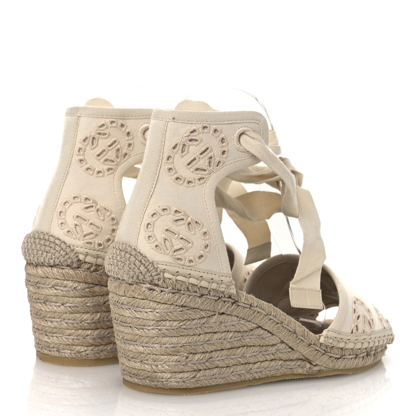 Canvas Damita GG Eyelet Espadrille Wedge Sandals 37 Ivory