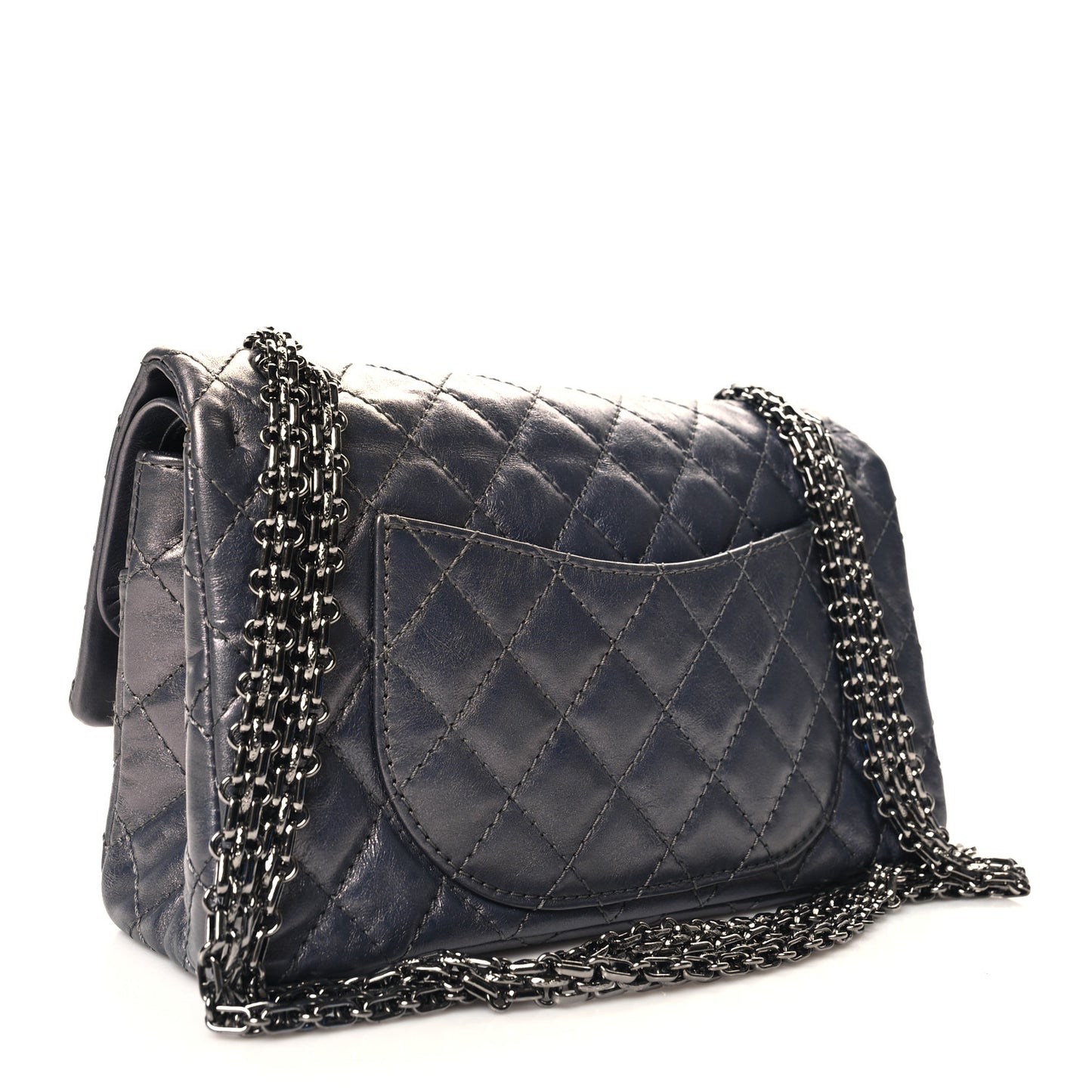 Metallic Aged Calfskin 2.55 Reissue 225 Flap Dark Silver