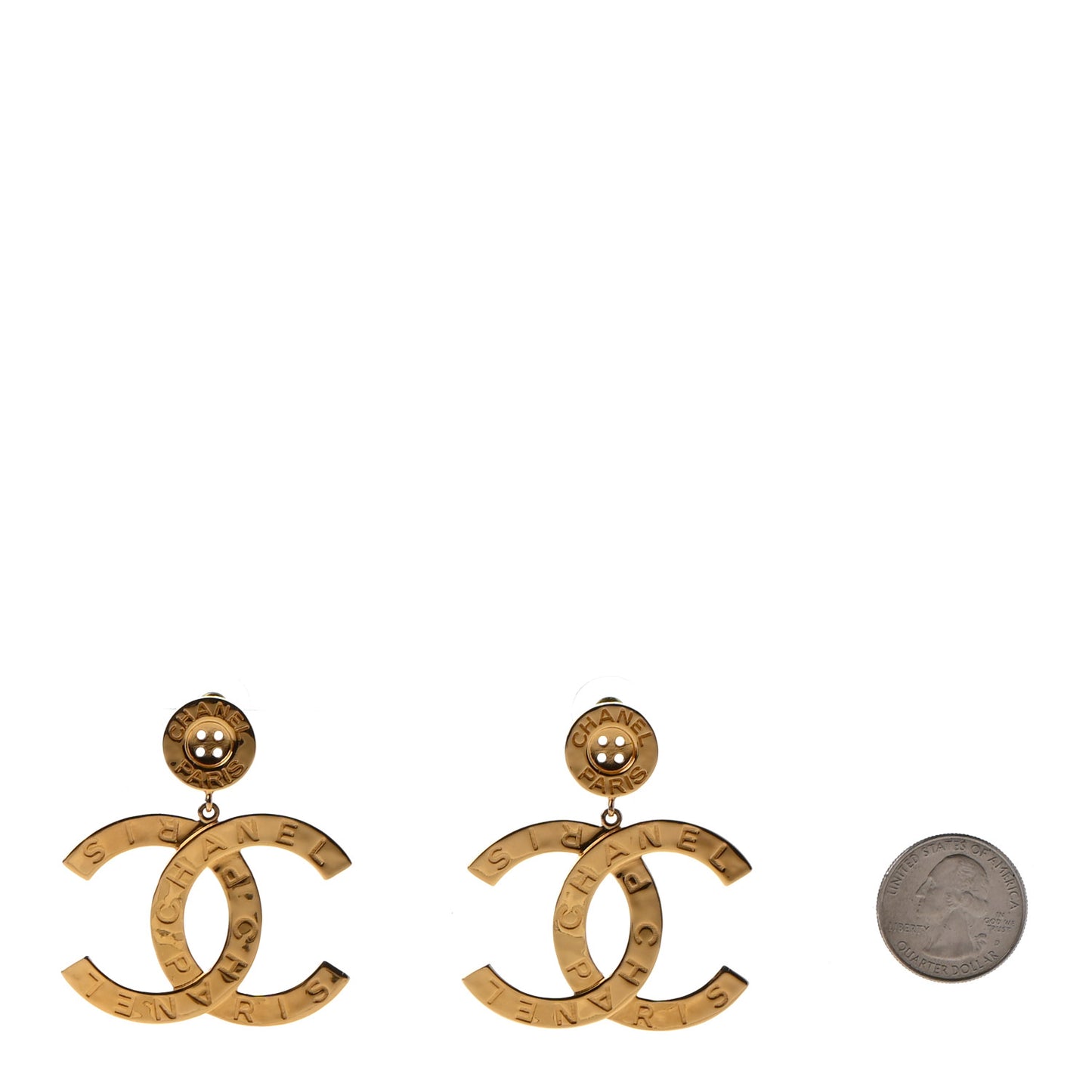 Metal Large Paris Button Earrings Gold