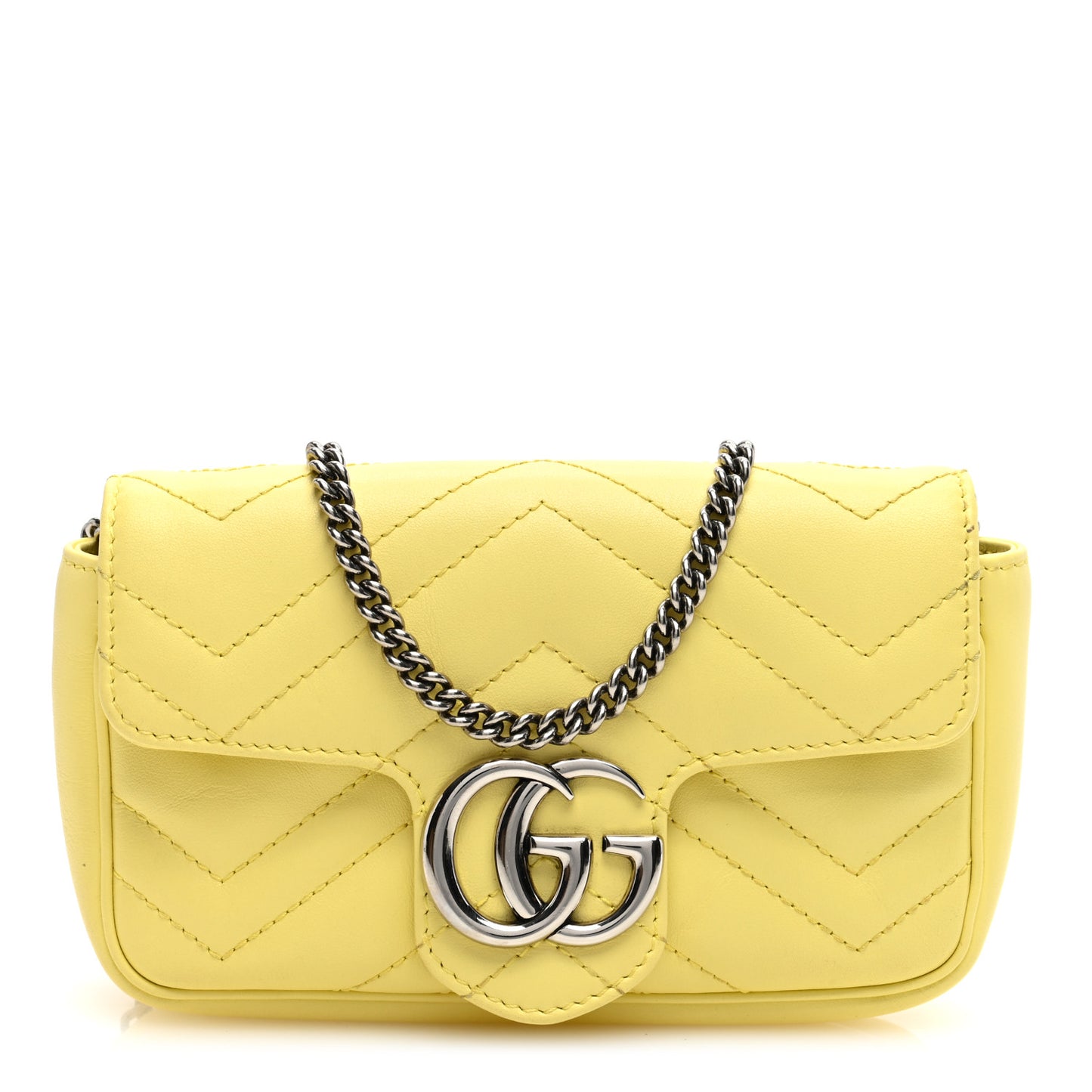 Calfskin Matelasse Super Mini GG Marmont Shoulder Bag Banana