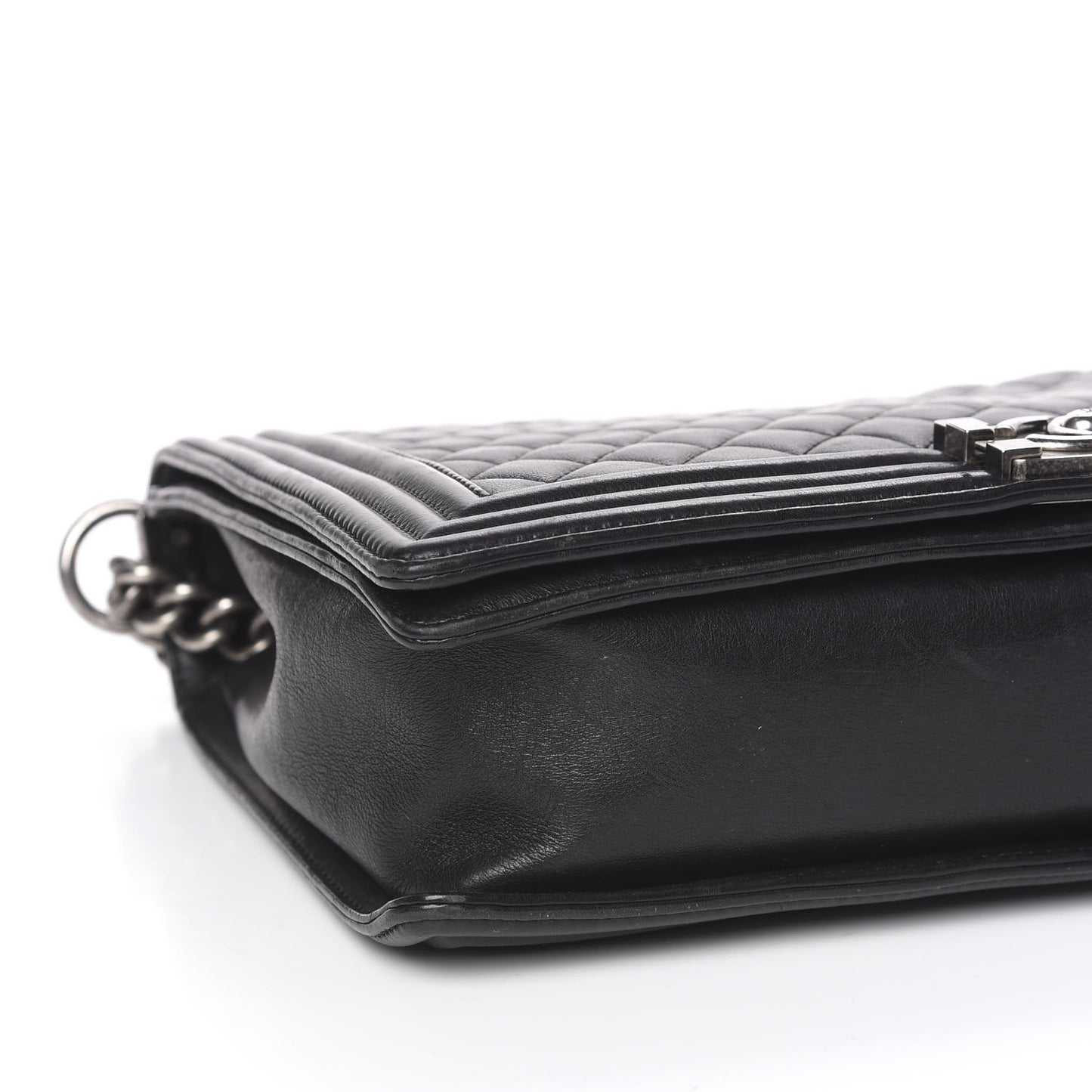 Lambskin Quilted Large Boy Flap Black