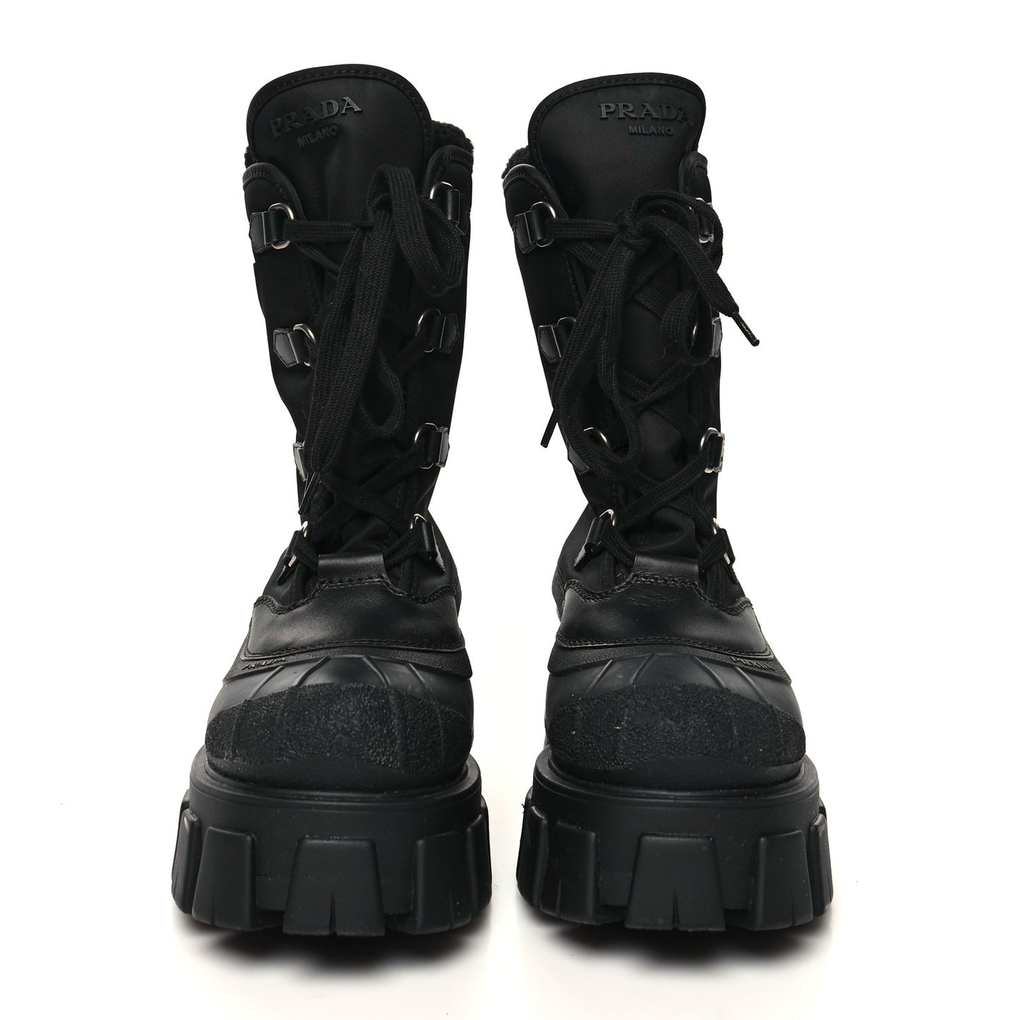 Nylon Rubber Shearling Triangle Logo Monolith 55mm Snow Boots 36.5 Black
