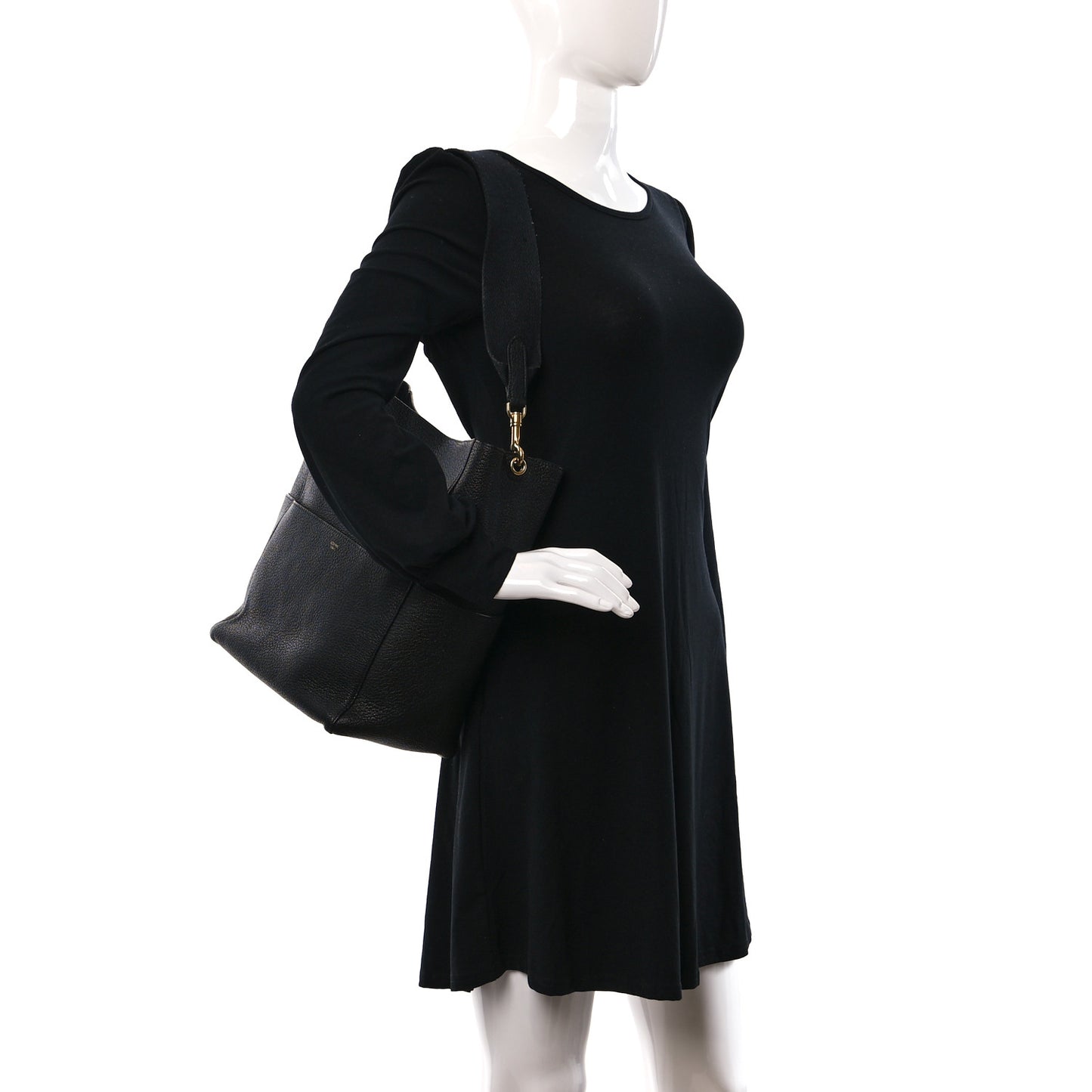 Soft Grained Calfskin Sangle Bucket Bag Black