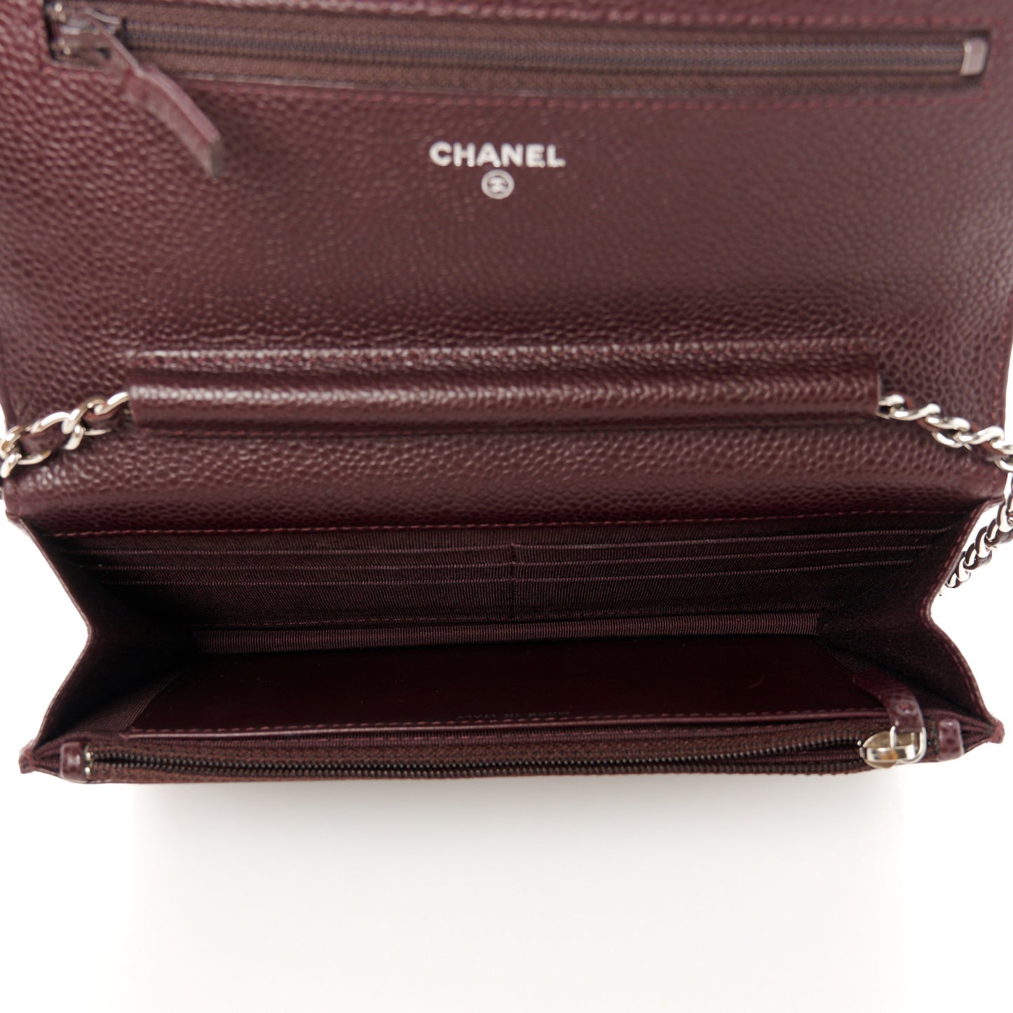 Caviar Quilted Wallet On Chain WOC Burgundy