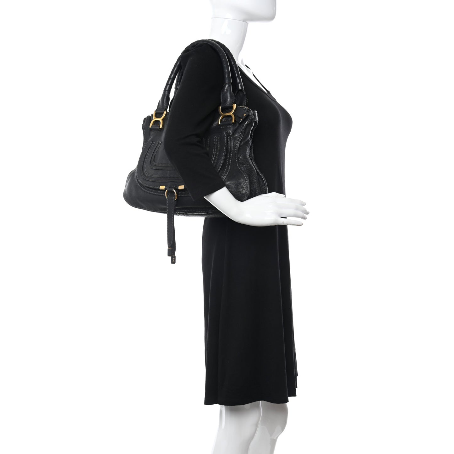 Calfskin Medium Marcie Satchel Black