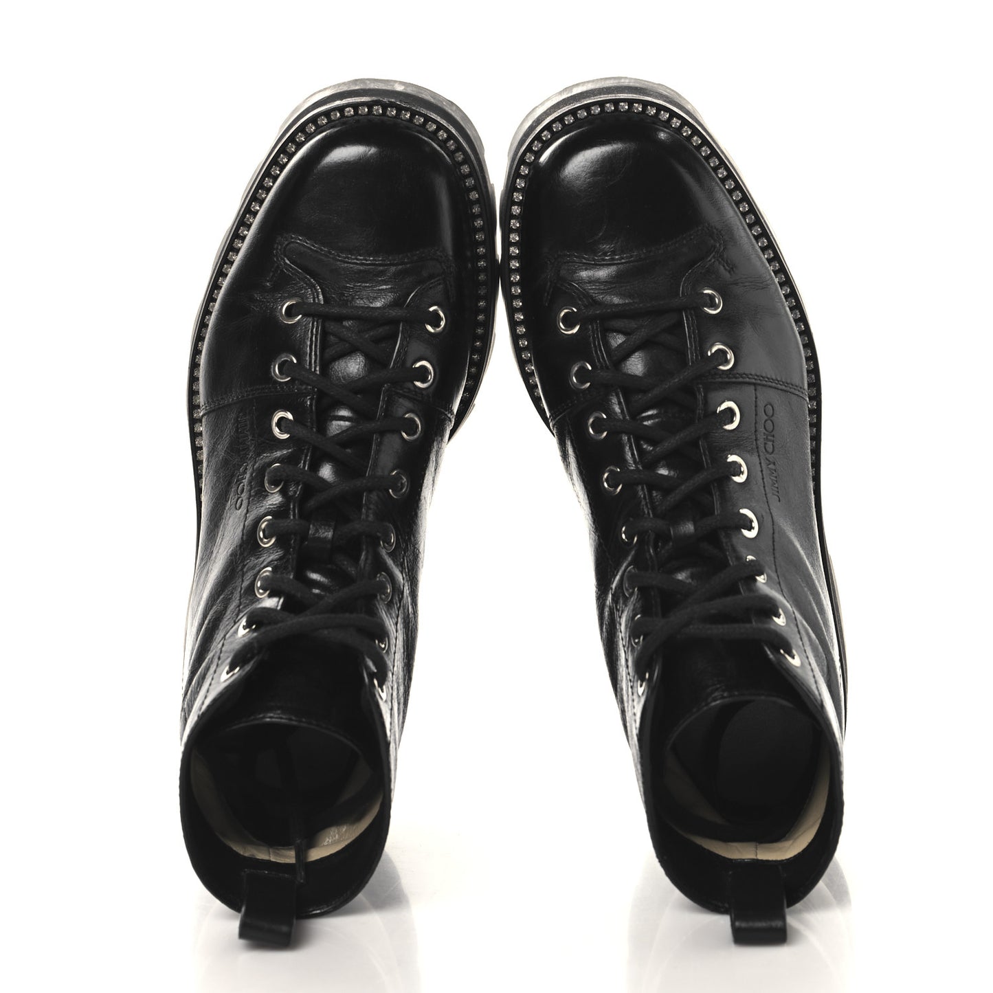 Calfskin Crystal Embellished Colby Combat Boots 38.5 Black