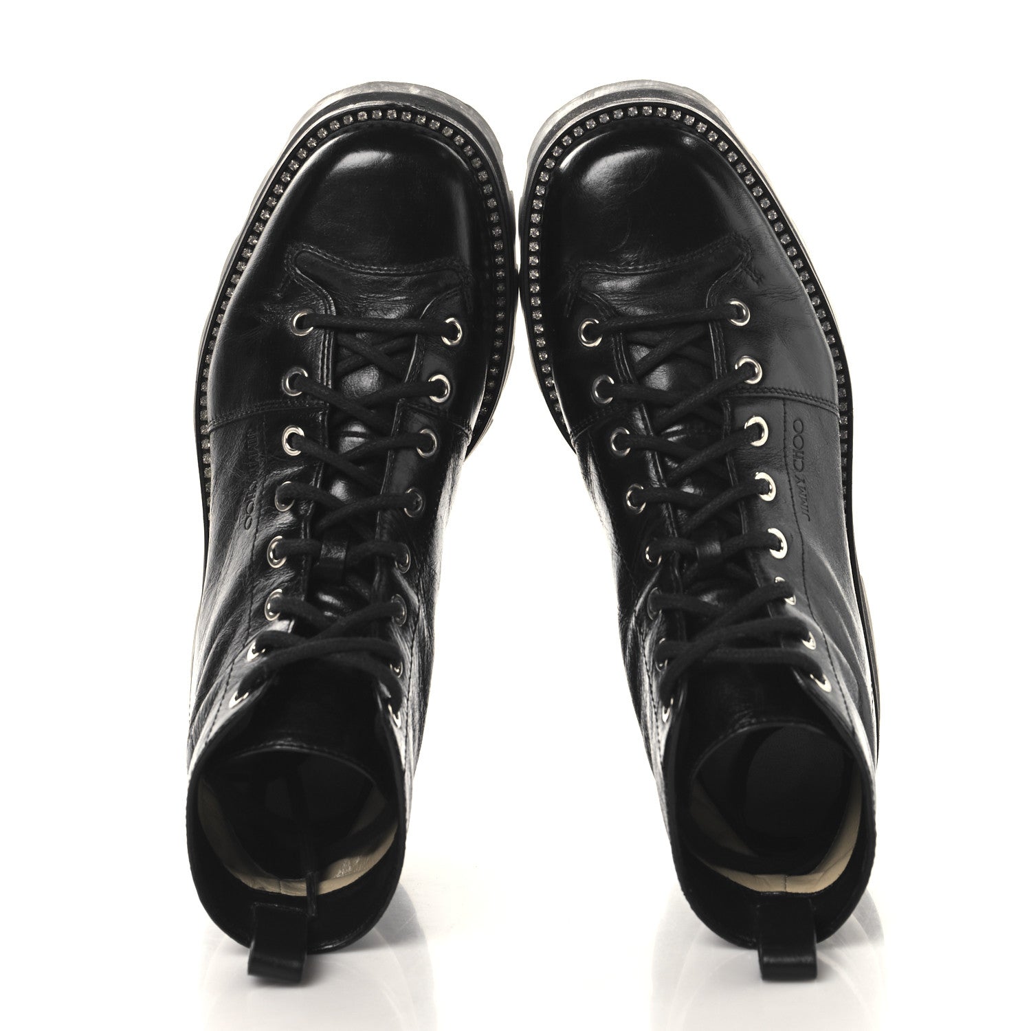 Jimmy Choo Calfskin Crystal Embellished Colby Combat Boots 38.5 Black 2 of 10