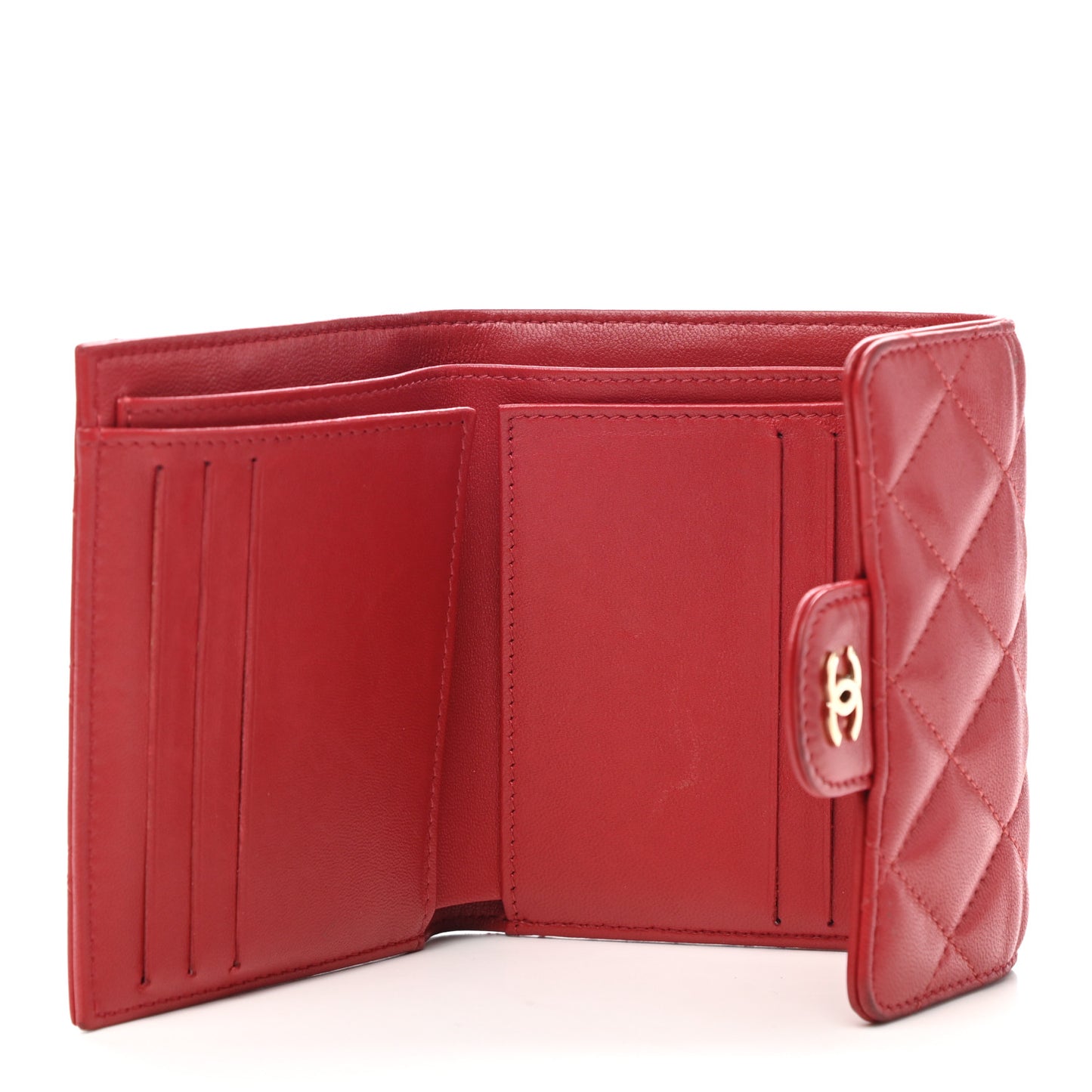 Lambskin Quilted Compact Flap Wallet Red