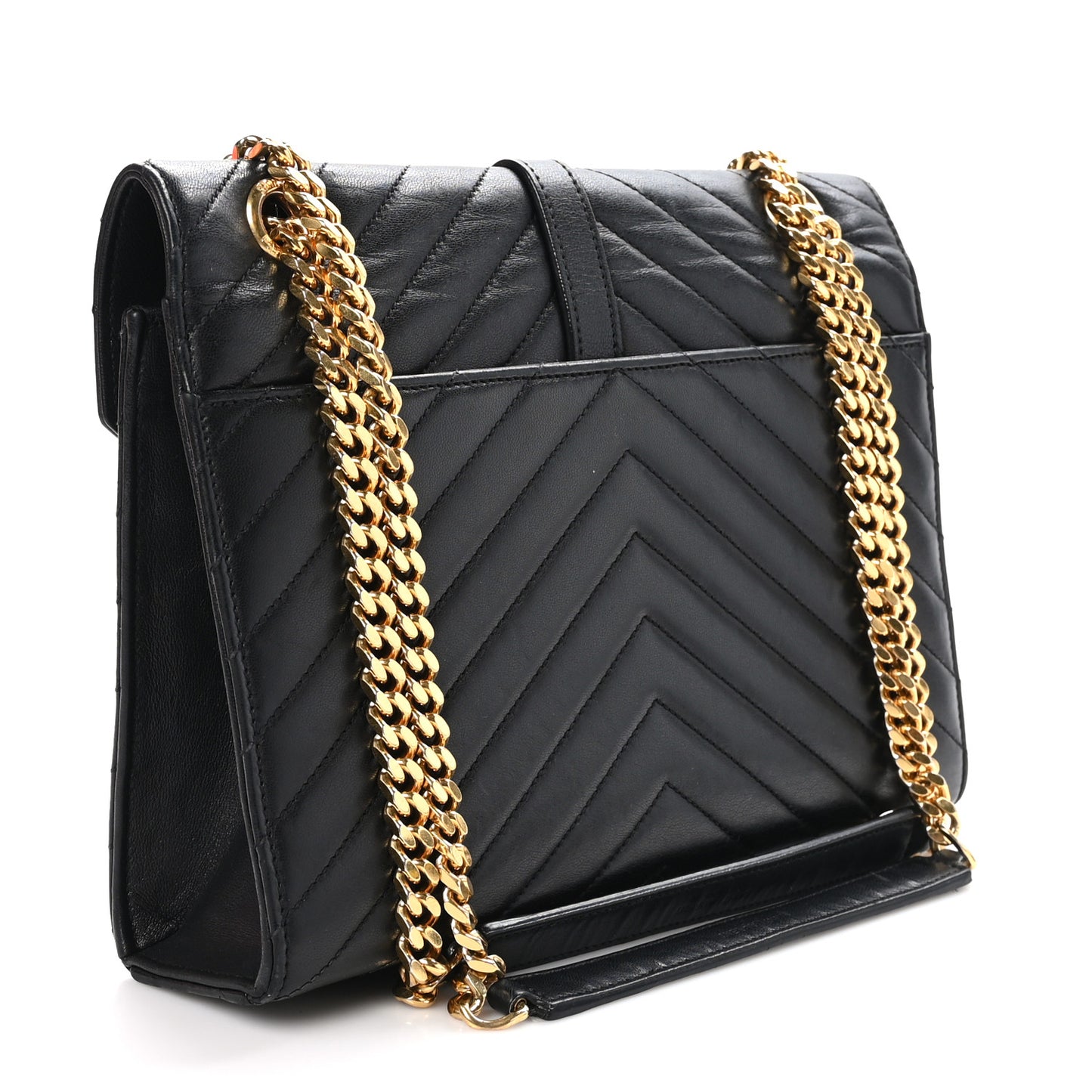 Calfskin Matelasse Chevron Medium Monogram Satchel Black