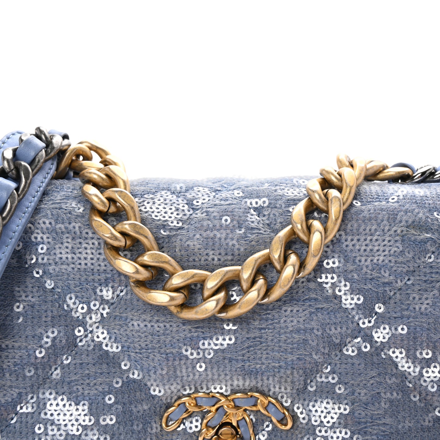 Sequin Quilted Medium Chanel 19 Flap Light Blue