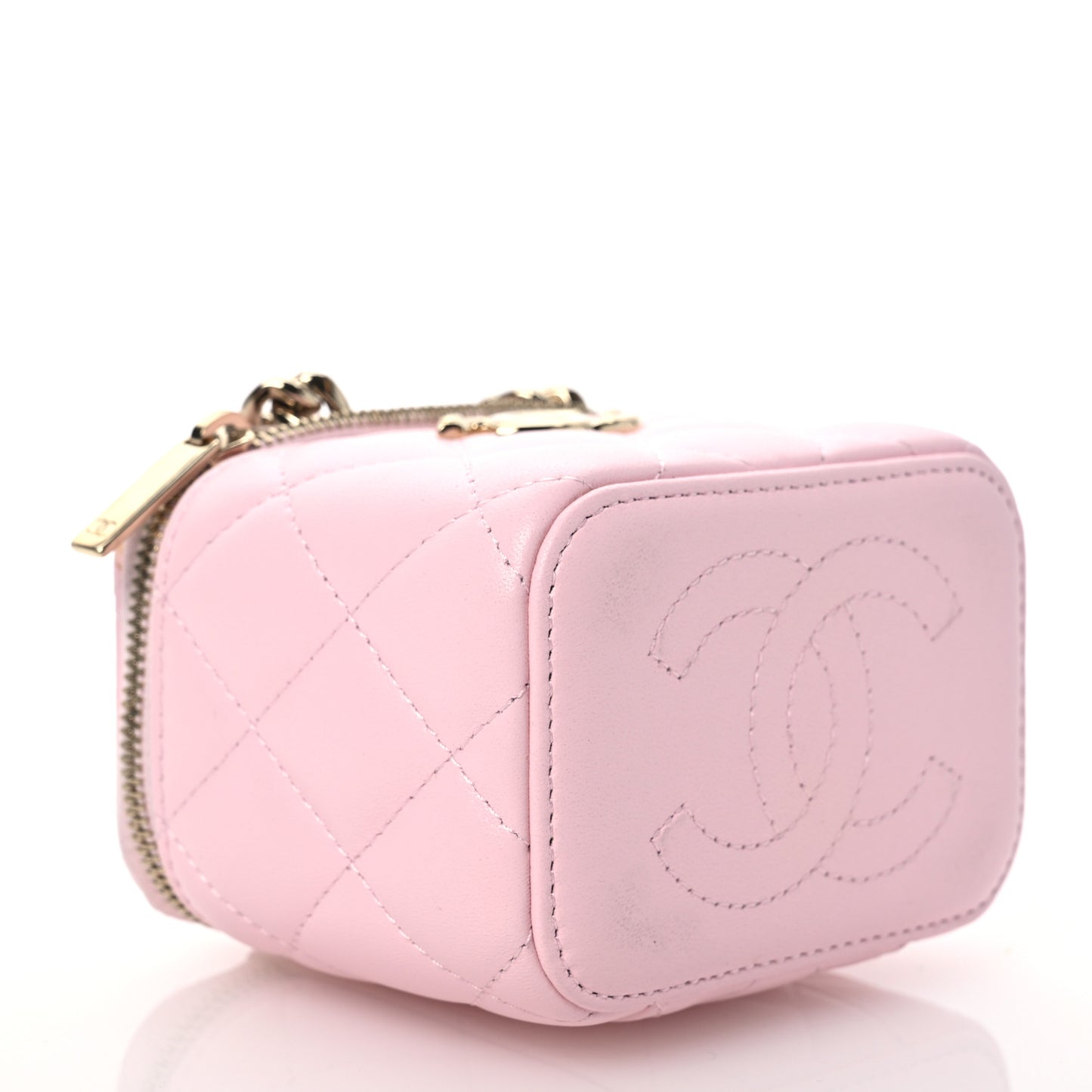 Lambskin Quilted Enamel Coco Mini Vanity Case With Chain Pink