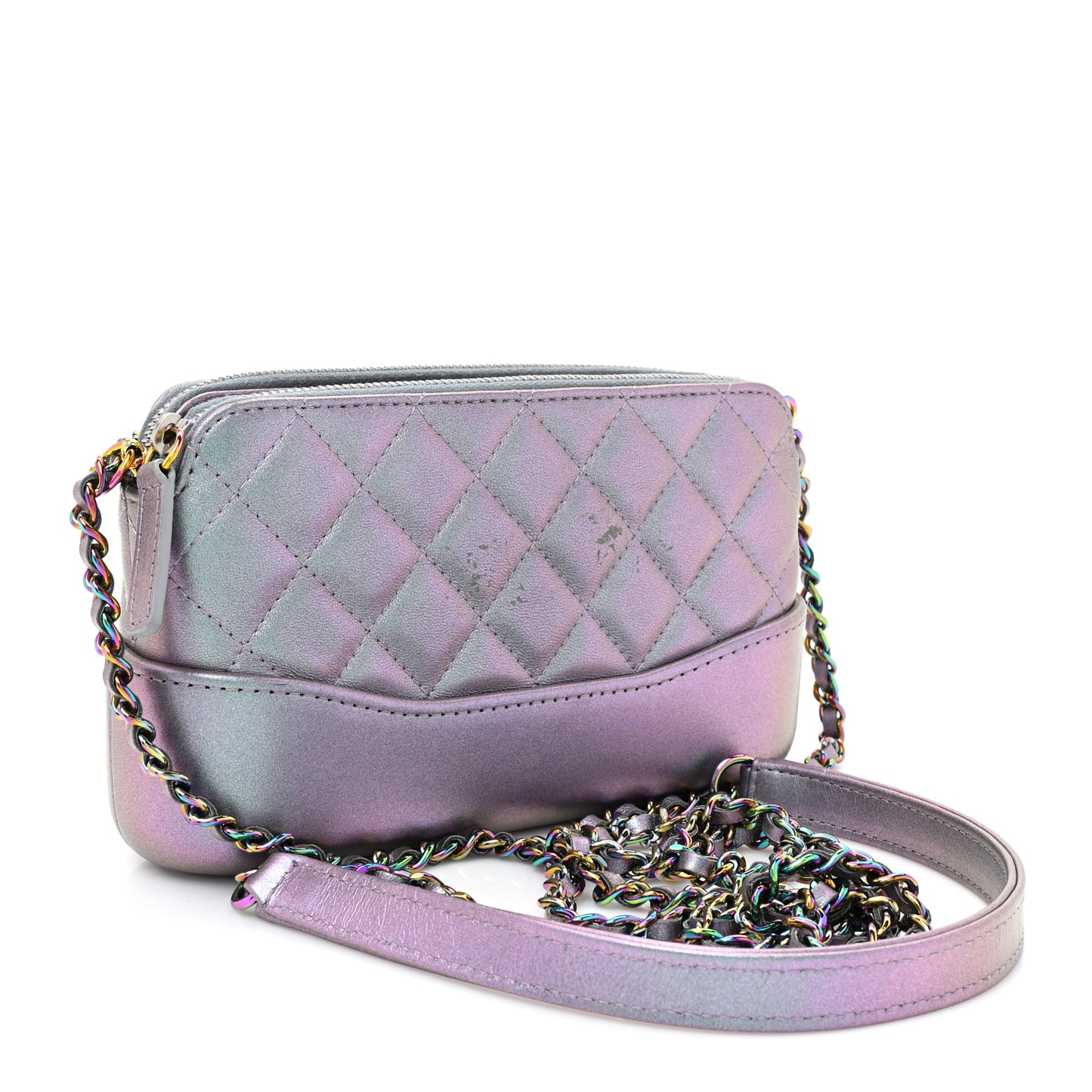 Iridescent Lambskin Calfskin Quilted Small Gabrielle Clutch With Chain Light Purple