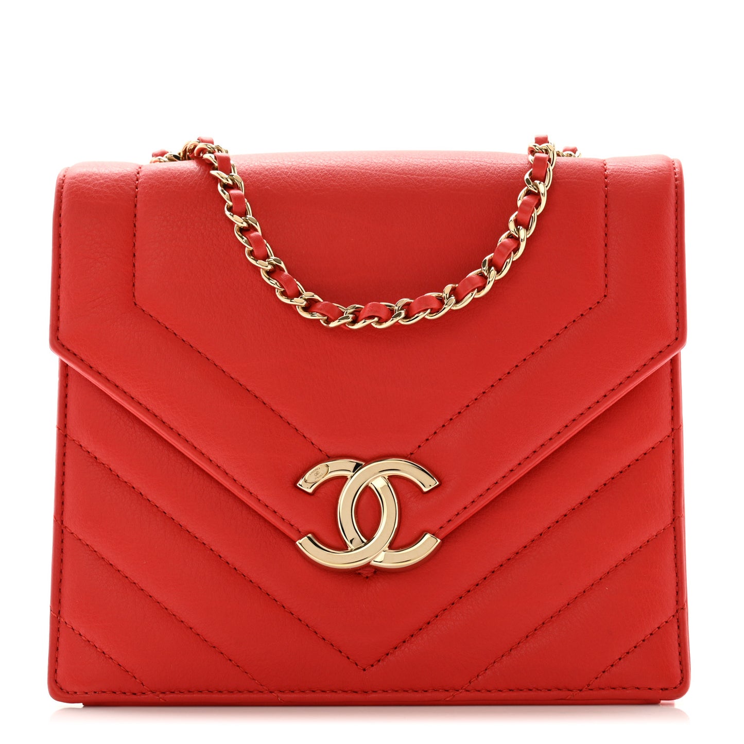 Calfskin Quilted Chevron Small Envelope Flap Red